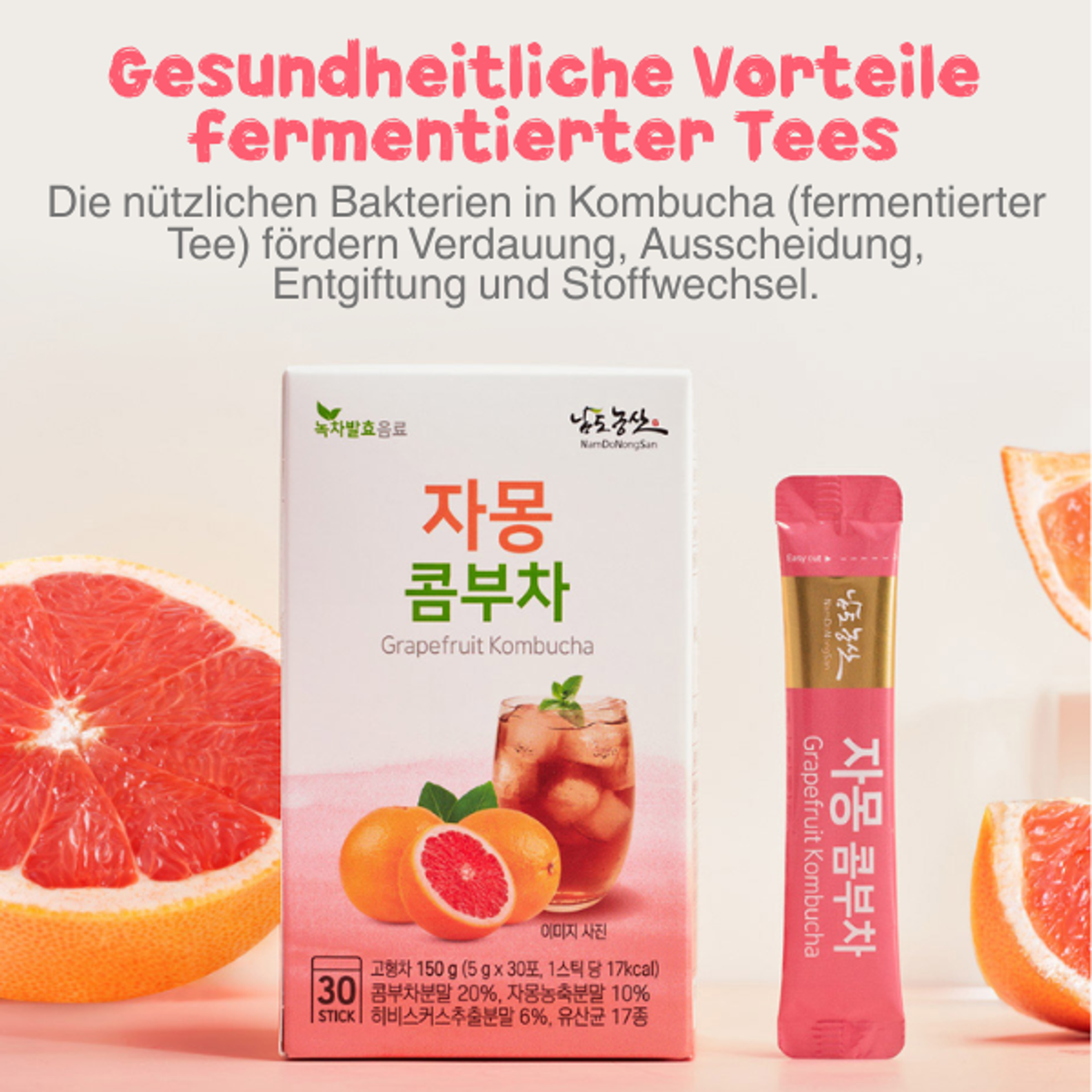 NAMDONONGSAN Grapefruit Kombucha Mix 5 g x 30 | Refreshing Grapefruit Kombucha Powder Drink