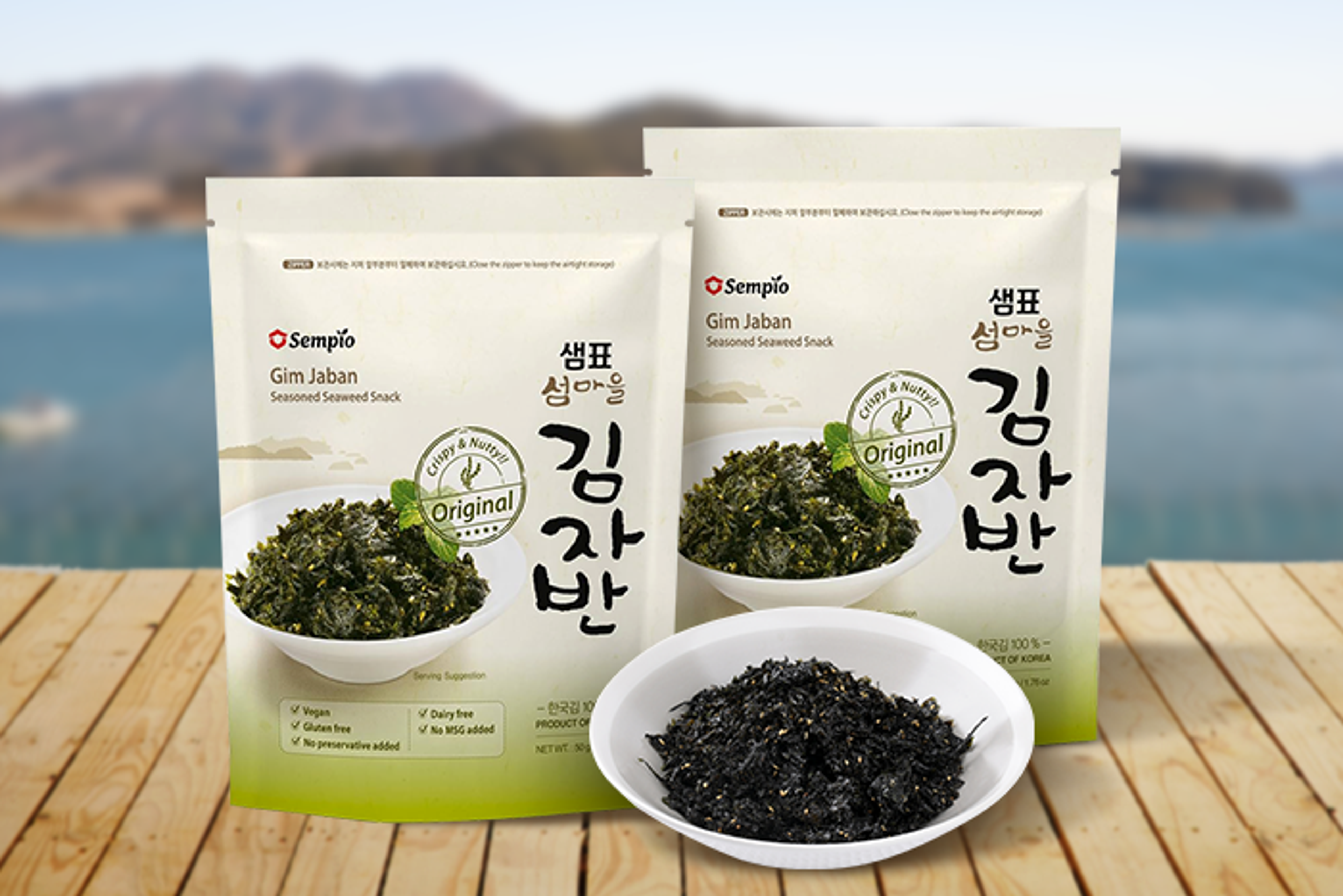 Packung von Sempio Seasoned Seaweed Snack, farbenfroh und einladend.