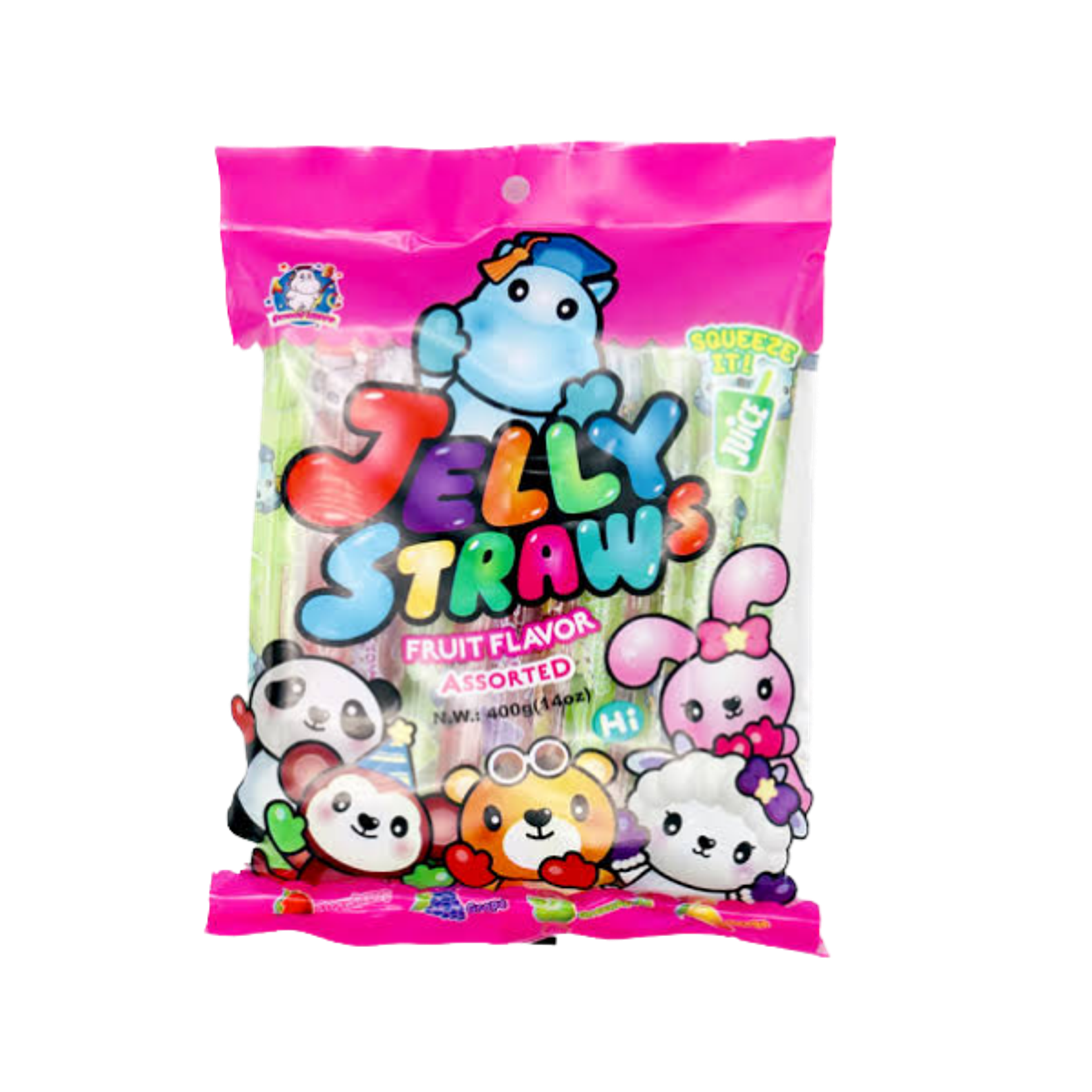 ABC Jelly Straws Fruchtgeschmack 400g - Nilpferd & Tierfreunde - Fruchtige, vegane Gelee-Strohhalme