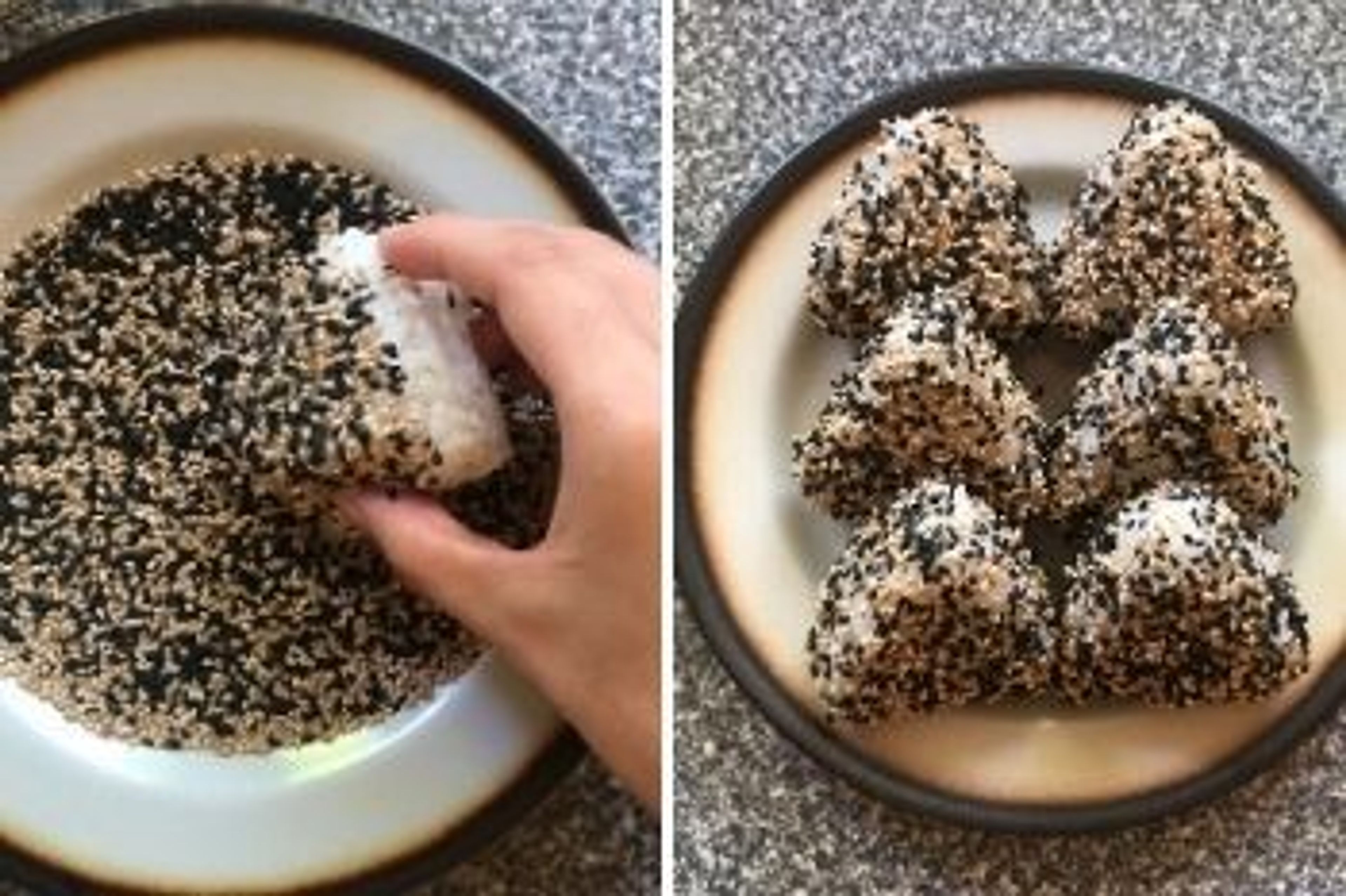 Onigiri in Sesam-Samen rollen