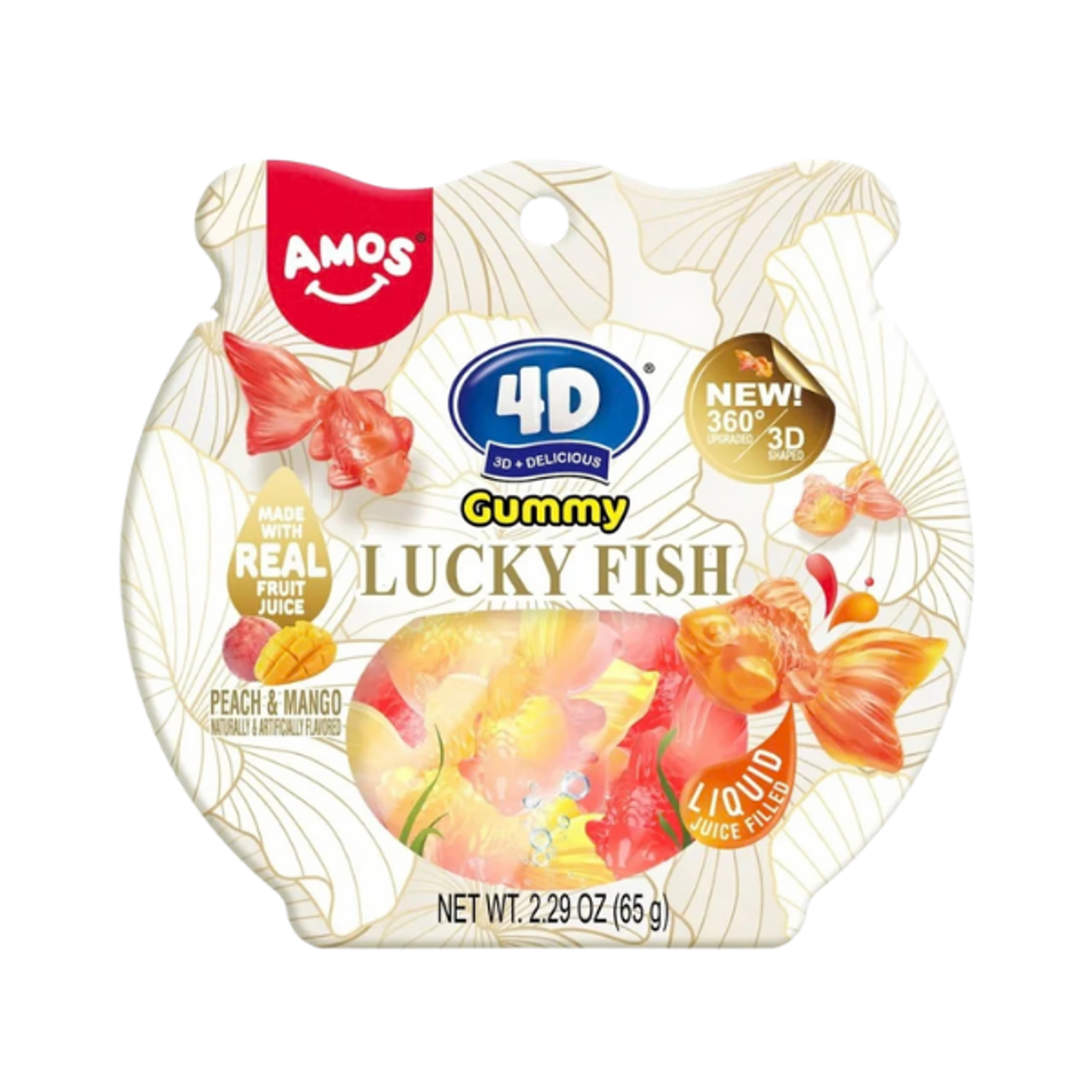 AMOS 4D Gummy Lucky Fish 60 g | Peach & Mango mit Saftfüllung