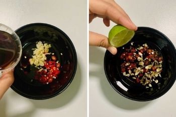 Salat und Teller anrichten