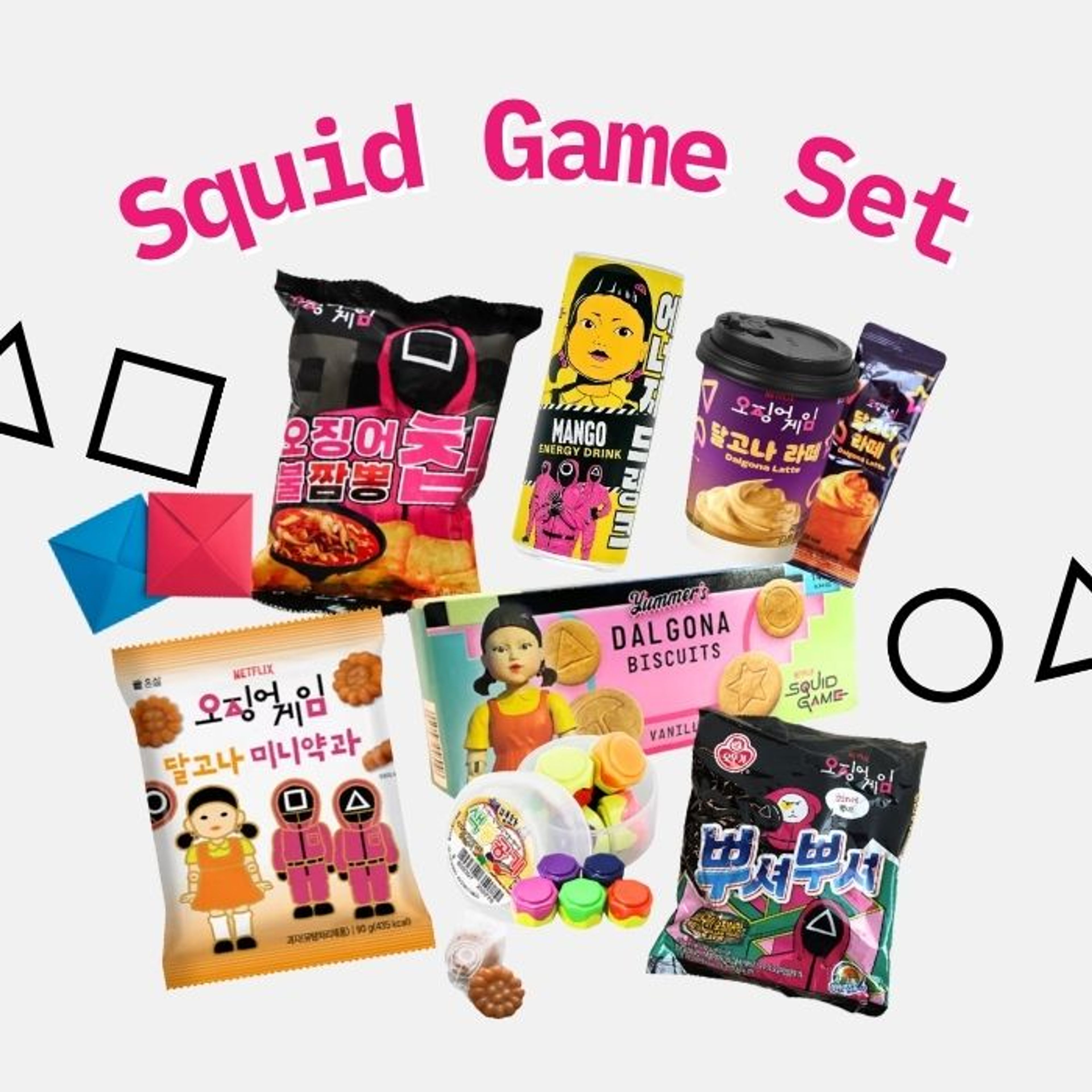 Squid Game Snack- und Spielset – Koreanische Leckereien & Kinderspiele mit Kultfaktor