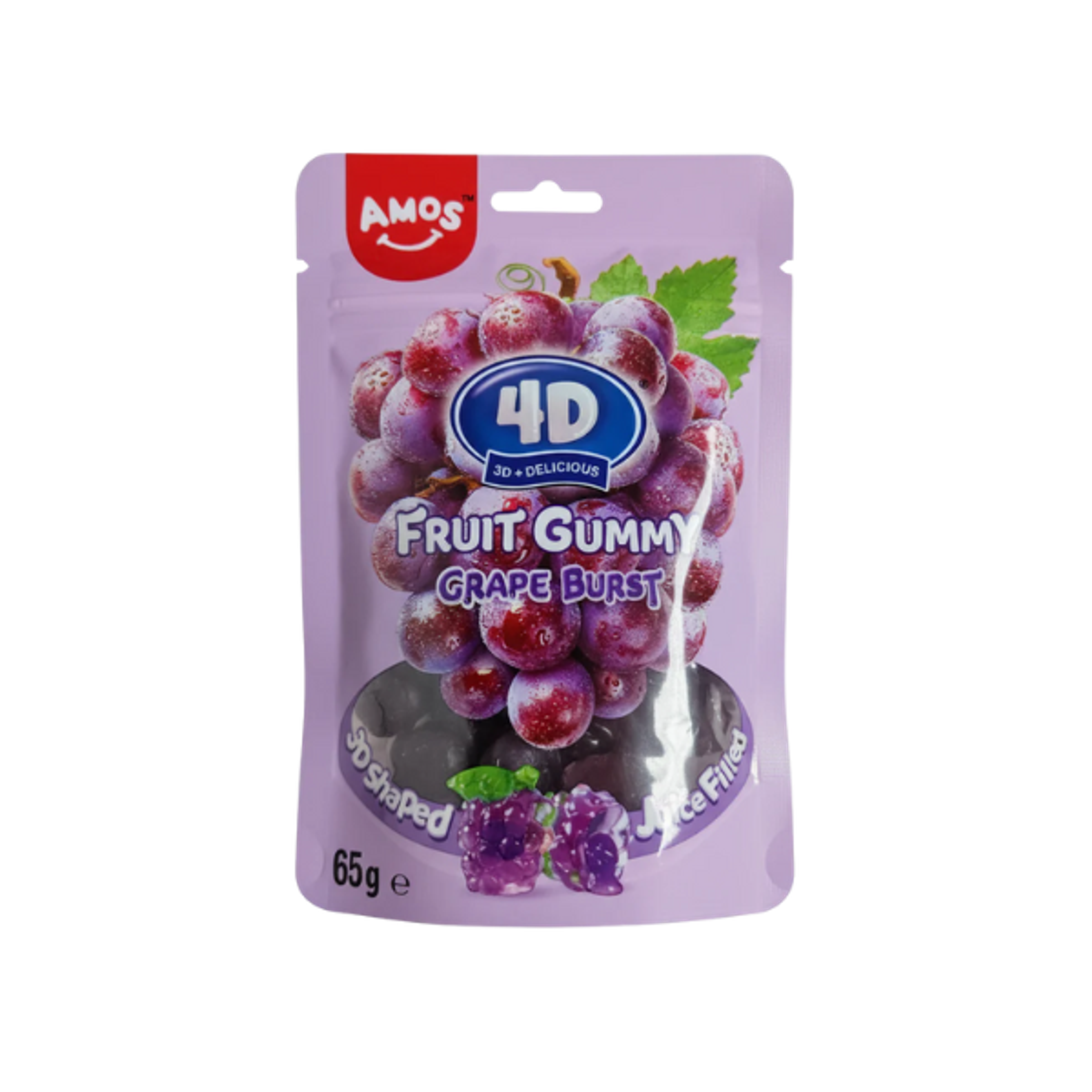 AMOS 4D Fruit Gummy Peach Burst 65 g | 4D-Fruchtgummis mit Pfirsichgeschmack & saftiger Füllung