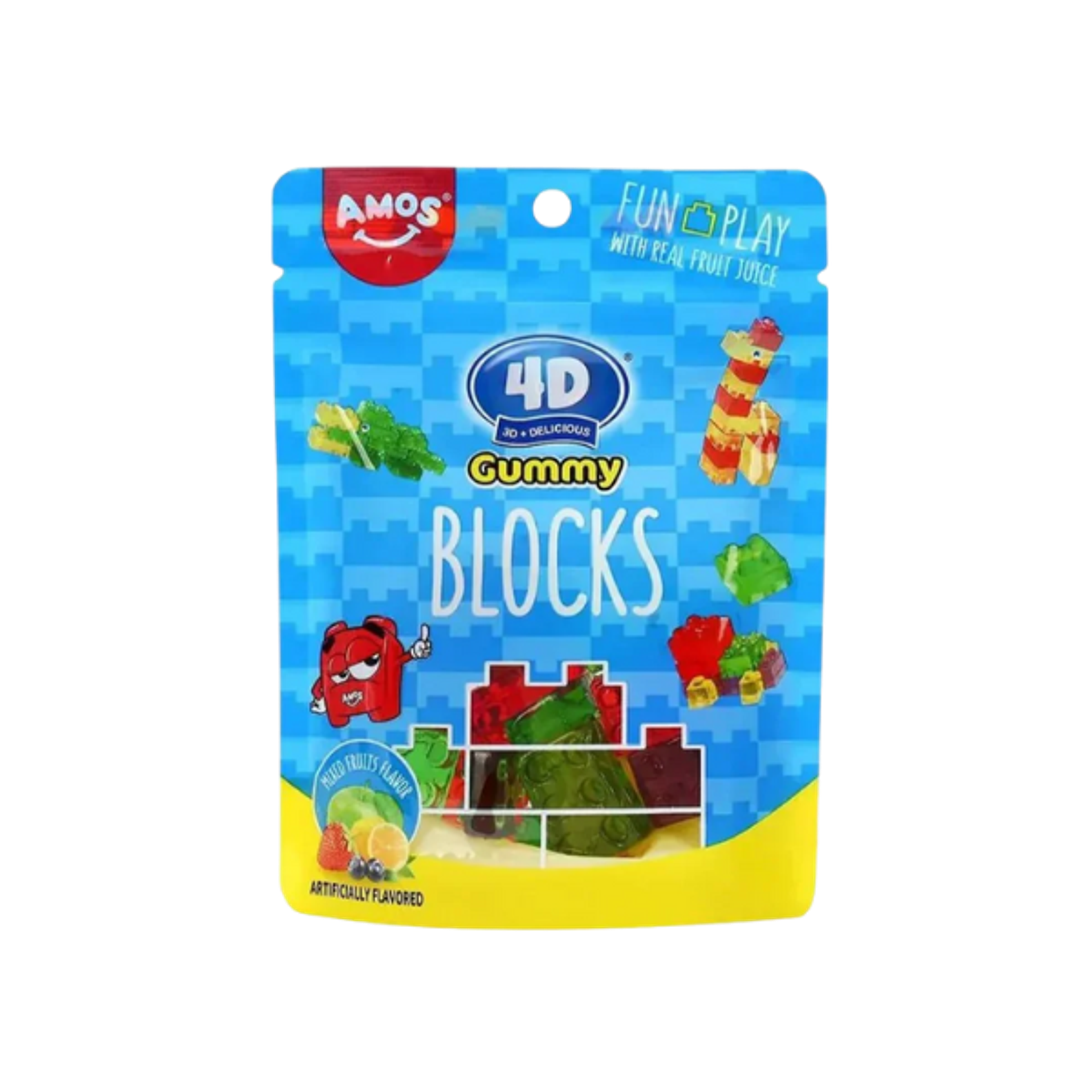 AMOS 4D Gummy Blocks Mixed Fruits 72 g | Bunte Fruchtgummis in Blockform mit vier Geschmacksrichtungen