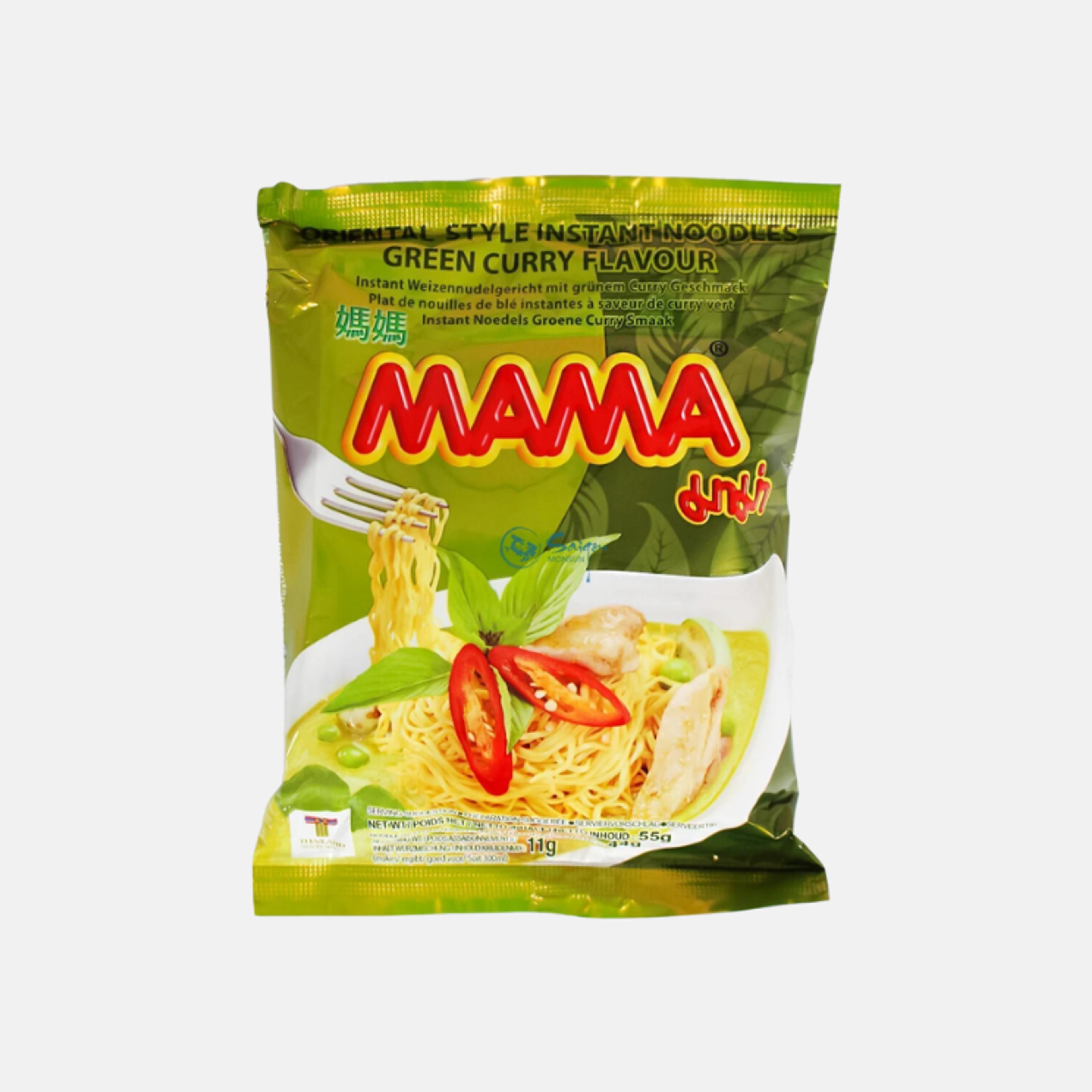 Mama Green Curry Flavor Instant Noodles - Authentic Thai Noodles, 55g