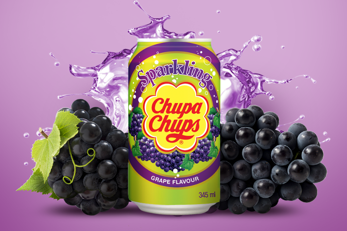 Chupa Chups Sparkling Grape Flavour Soda 345ml Flasche
