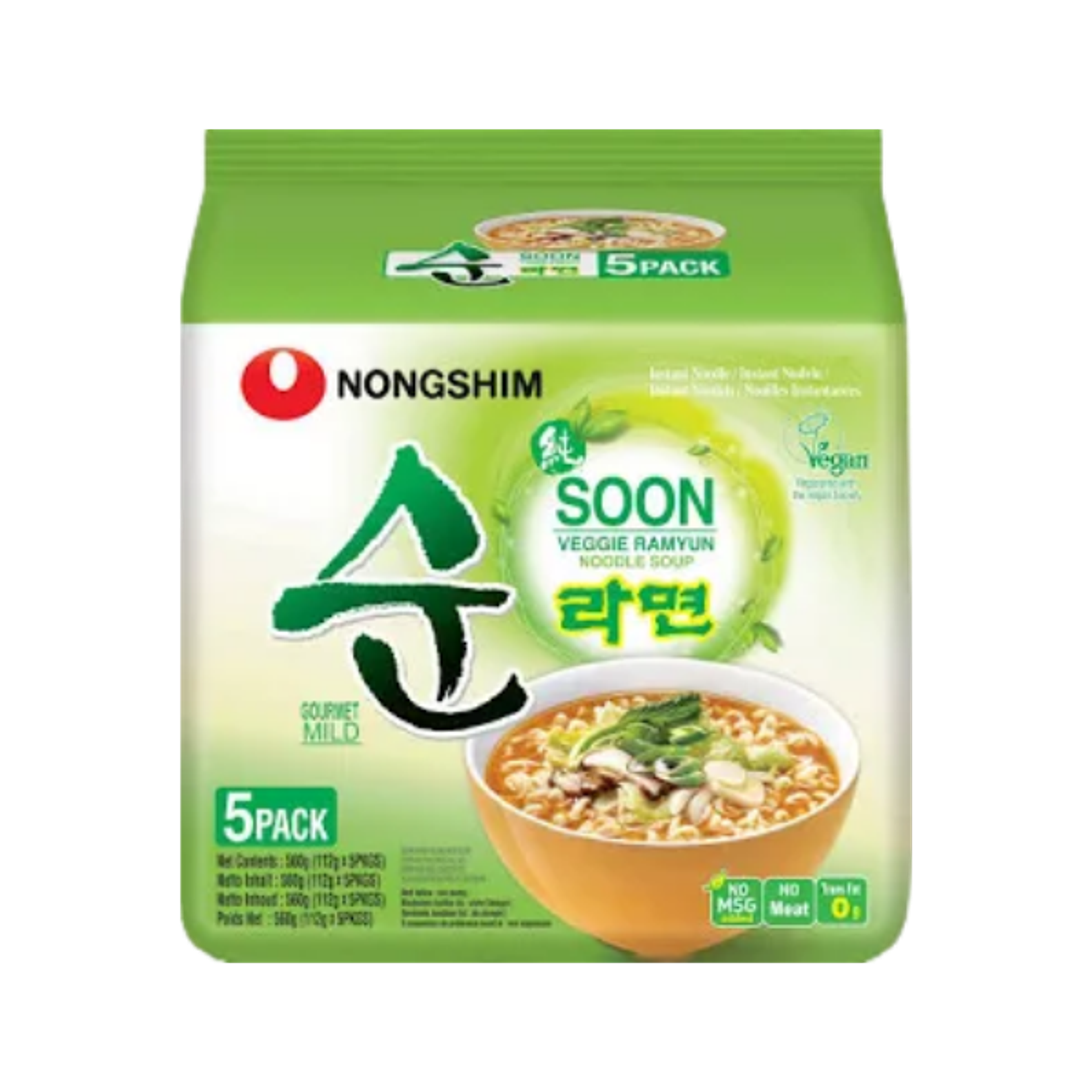 Nong Shim Vegetarisch Soon Nudeln Ramen 5er-Pack – Ideal für Vegetarier