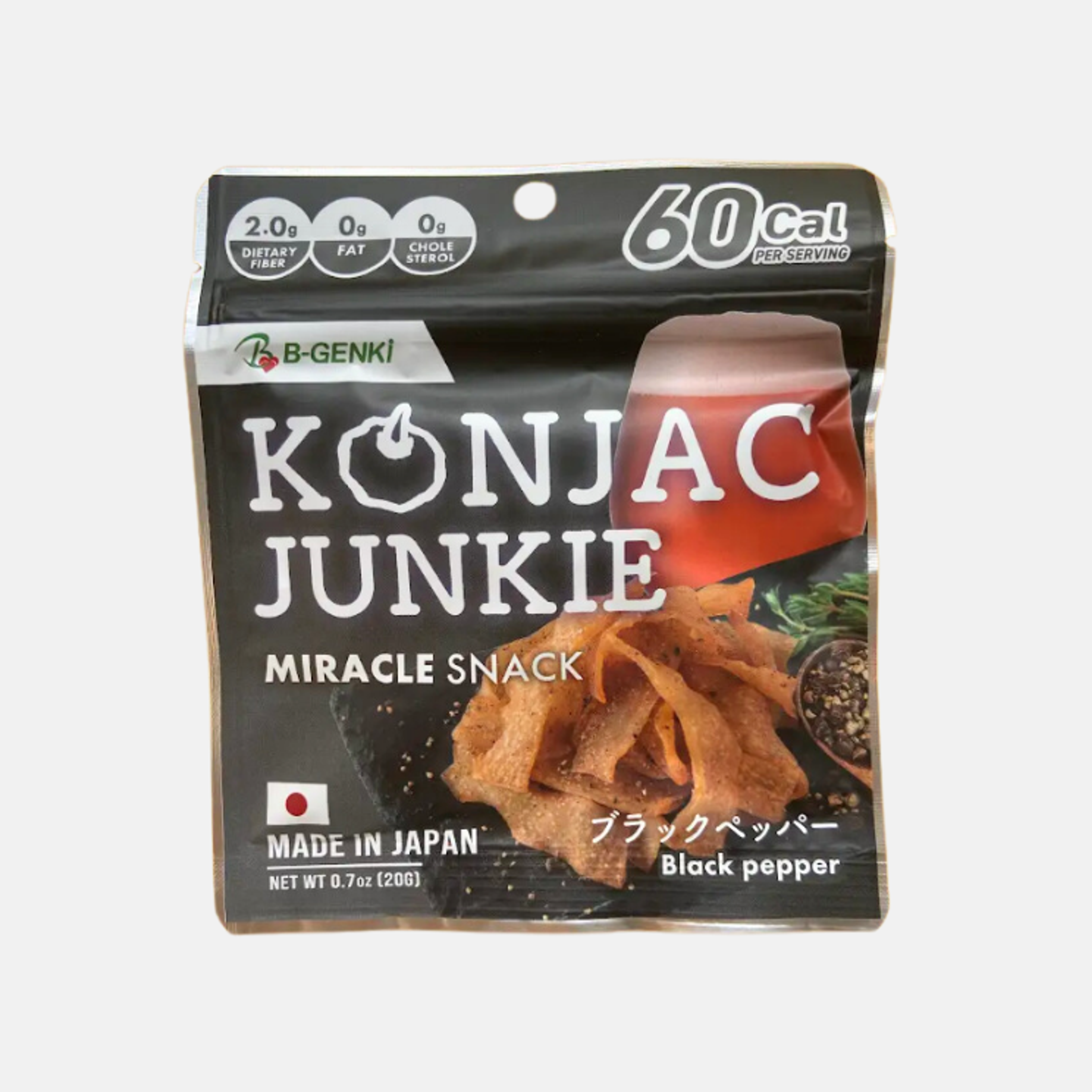 Marukin Konjac Junkie Black Pepper - Low-Calorie and Healthy Konjac Snack, 20g