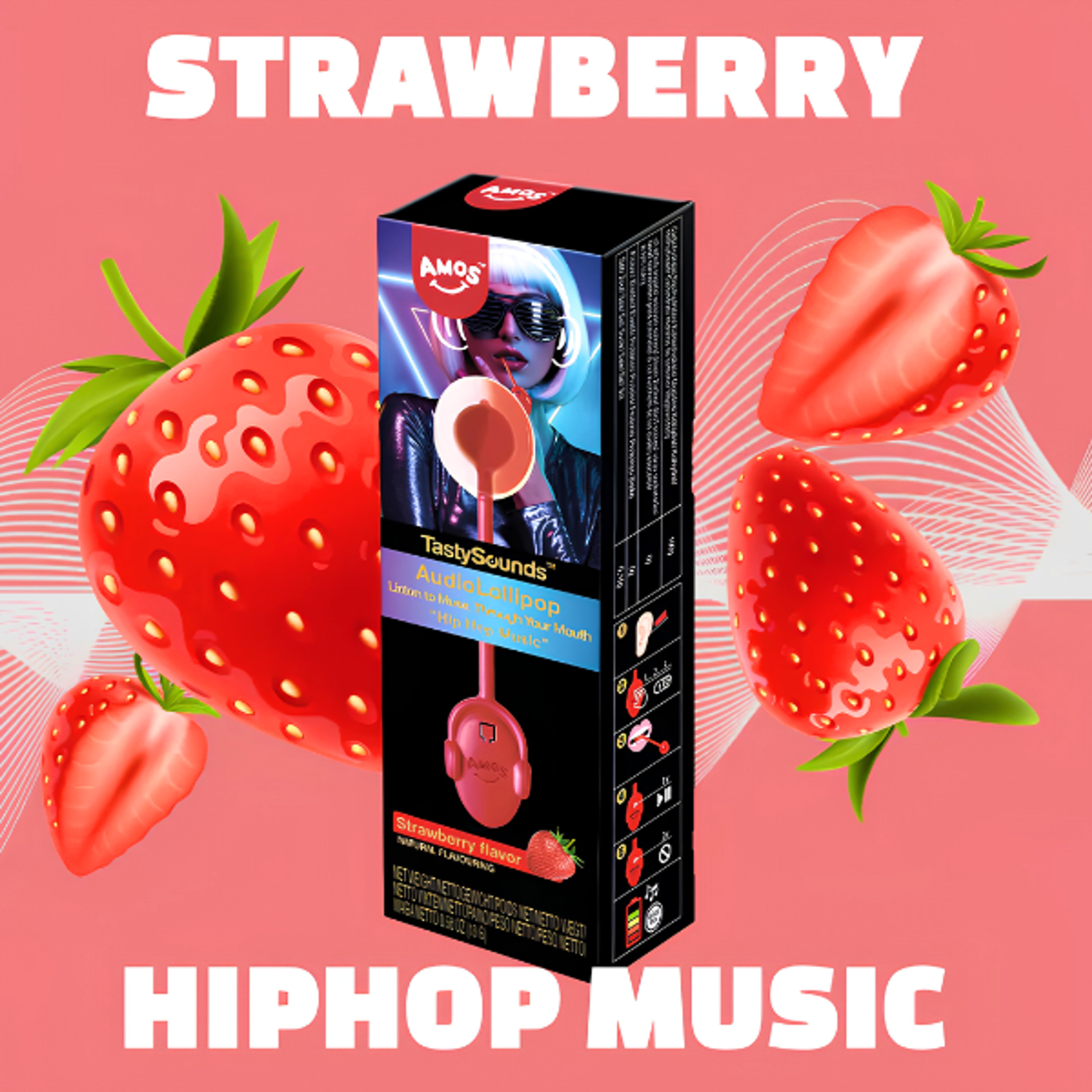 AMOS TastySounds Audio Lollipop Strawberry 12g