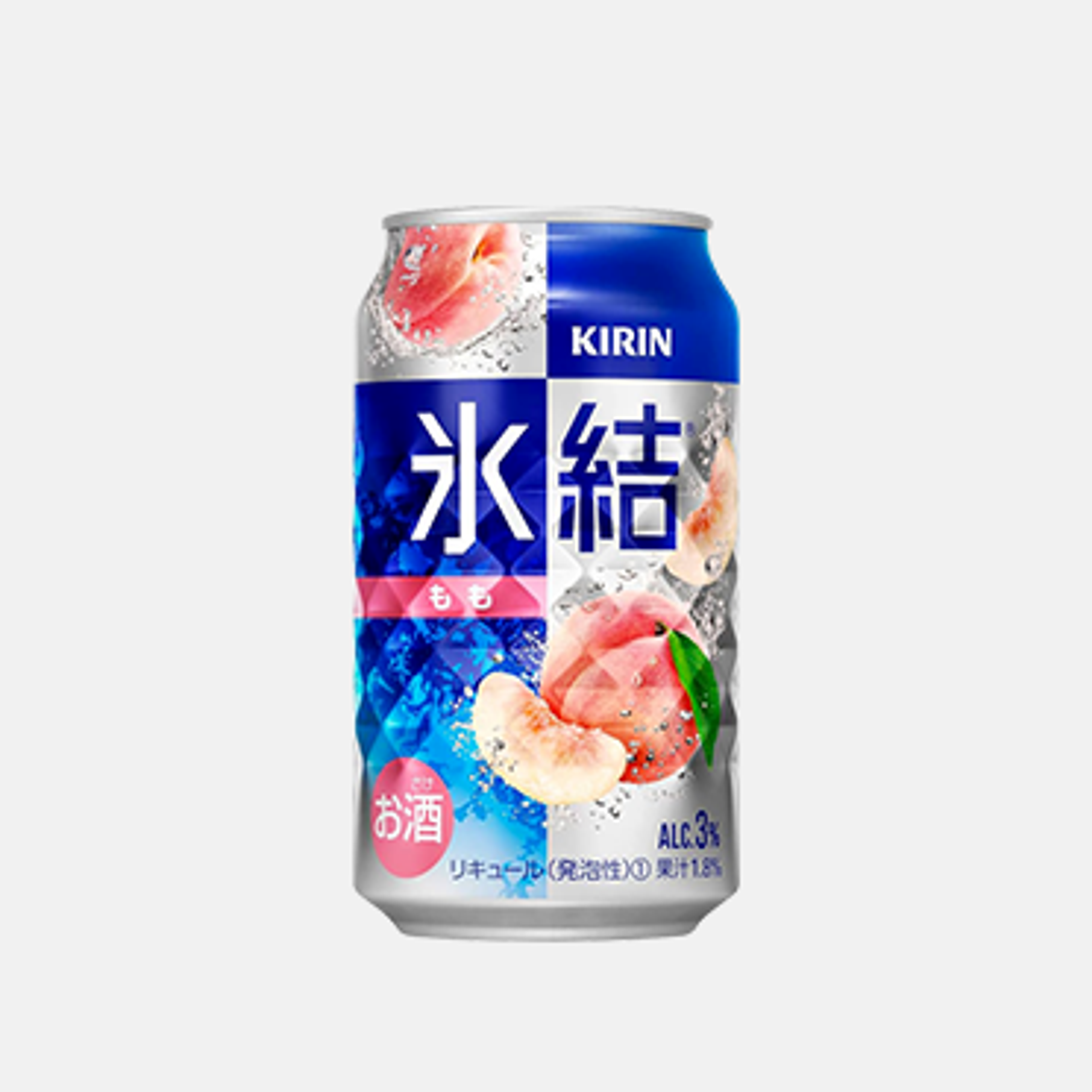 Vorderansicht der Kirin Spirits Hyoketsu Momo Dose auf einem sonnigen Gartentisch: Einladend und sommerlich, ideal für eine Erfrischung im Freien.