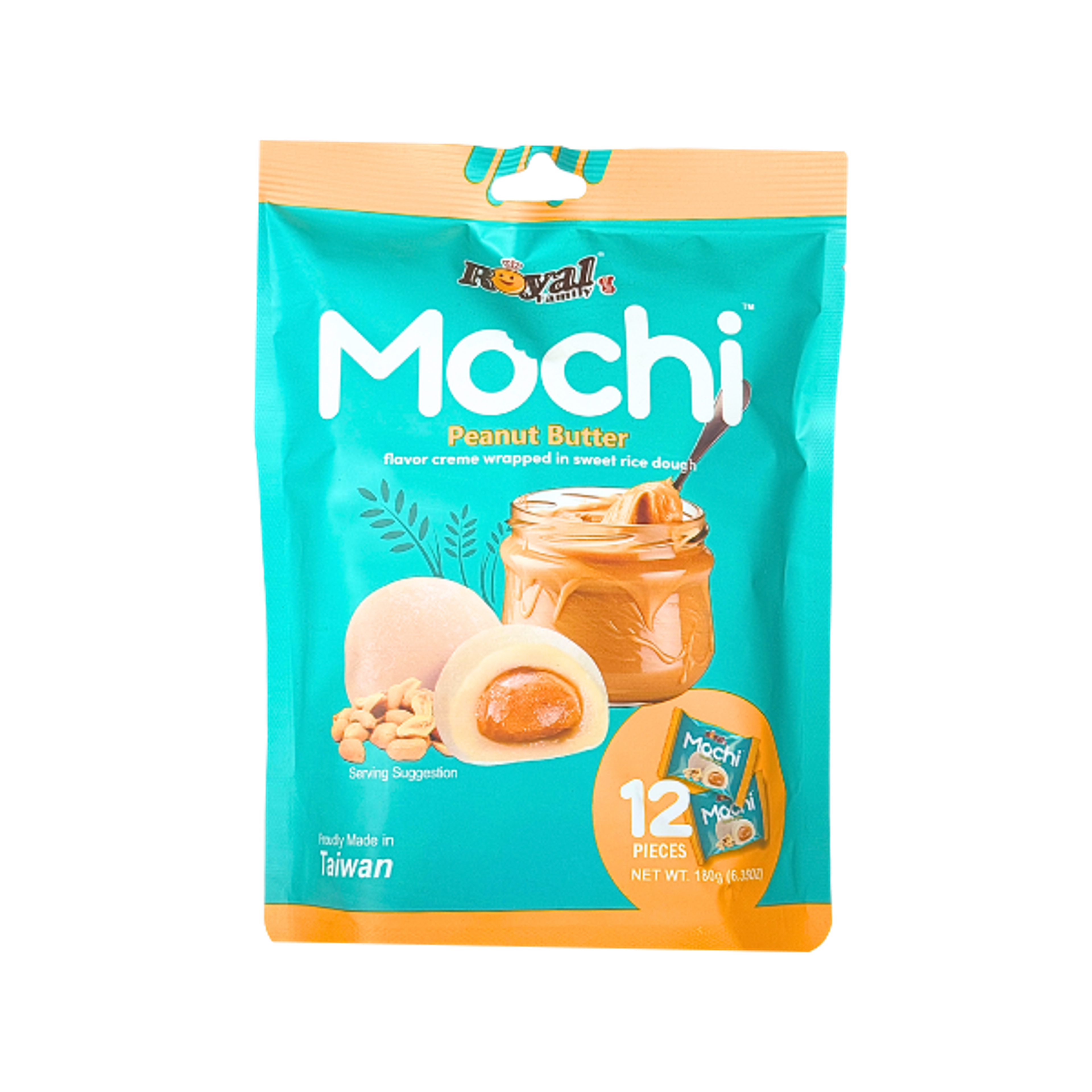 ROYAL FAMILY Mochi Peanut Butter 180 g | Süße Klebreiskuchen mit cremiger Erdnussbutterfüllung