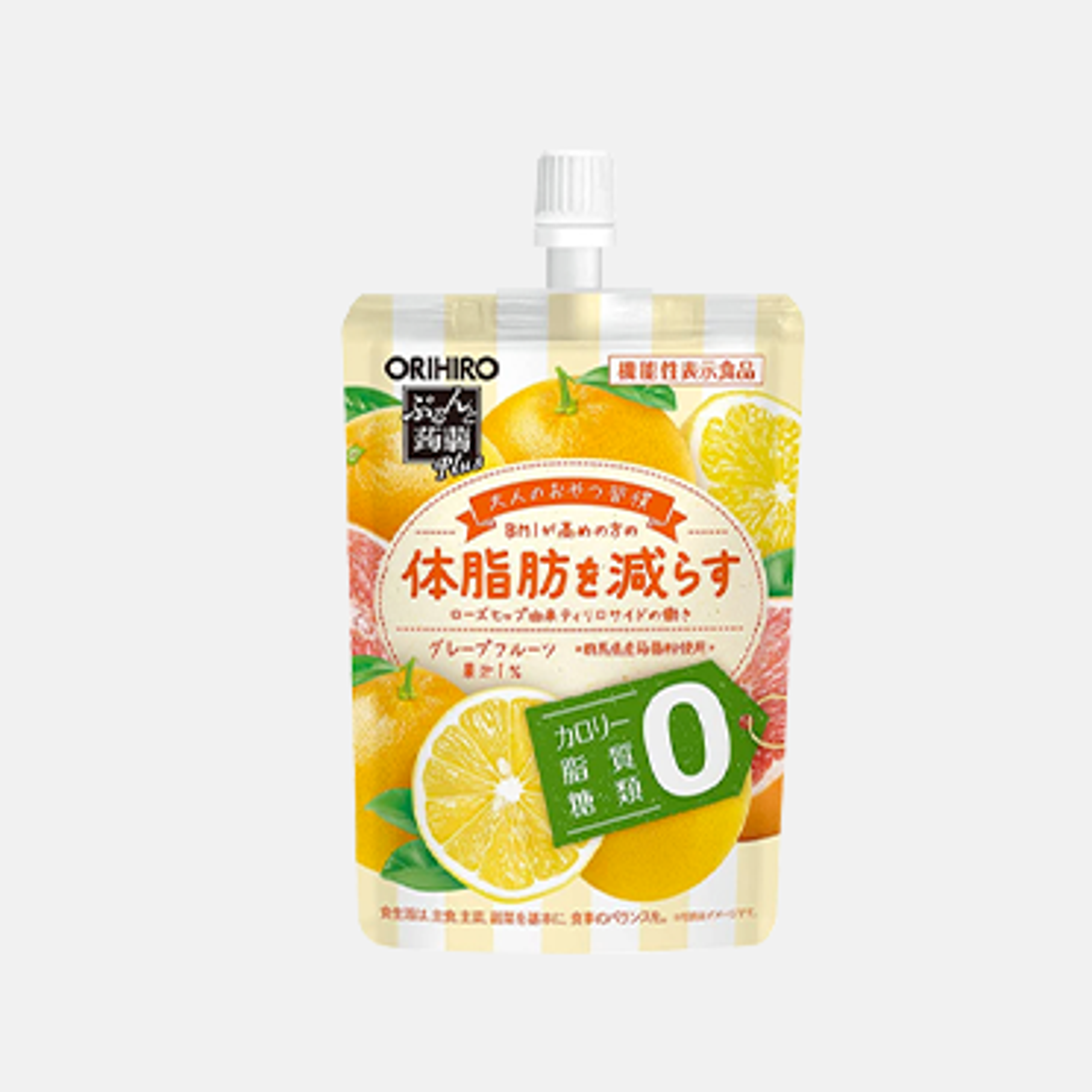 Vorderansicht der ORIHIRO Puru Puru Konjac Jelly Drink Grapefruit Geschmack 130g Packung.