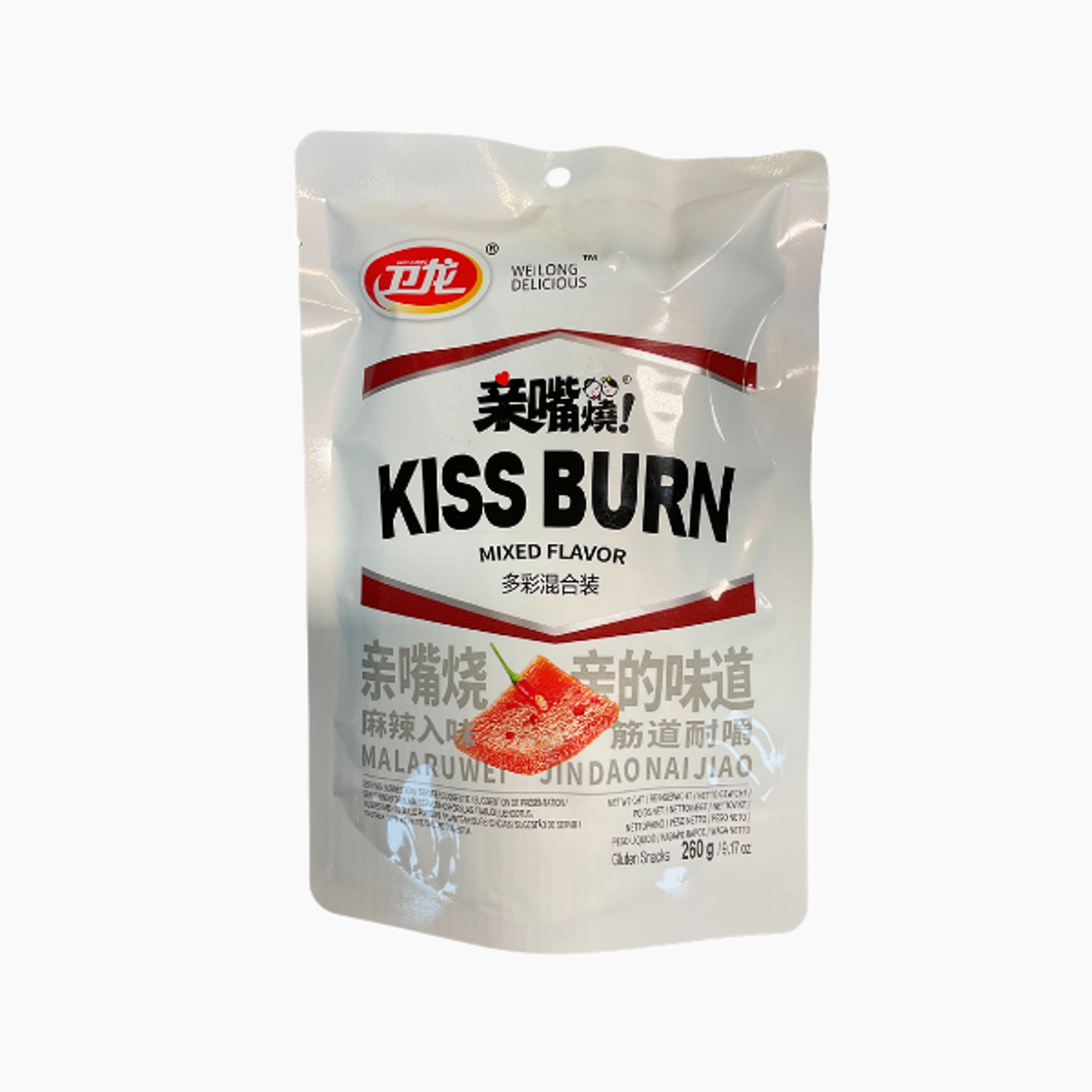 WEILONG Kiss Burn Mixed Flavor 260 g | Würziger, knuspriger Gluten-Snack aus China