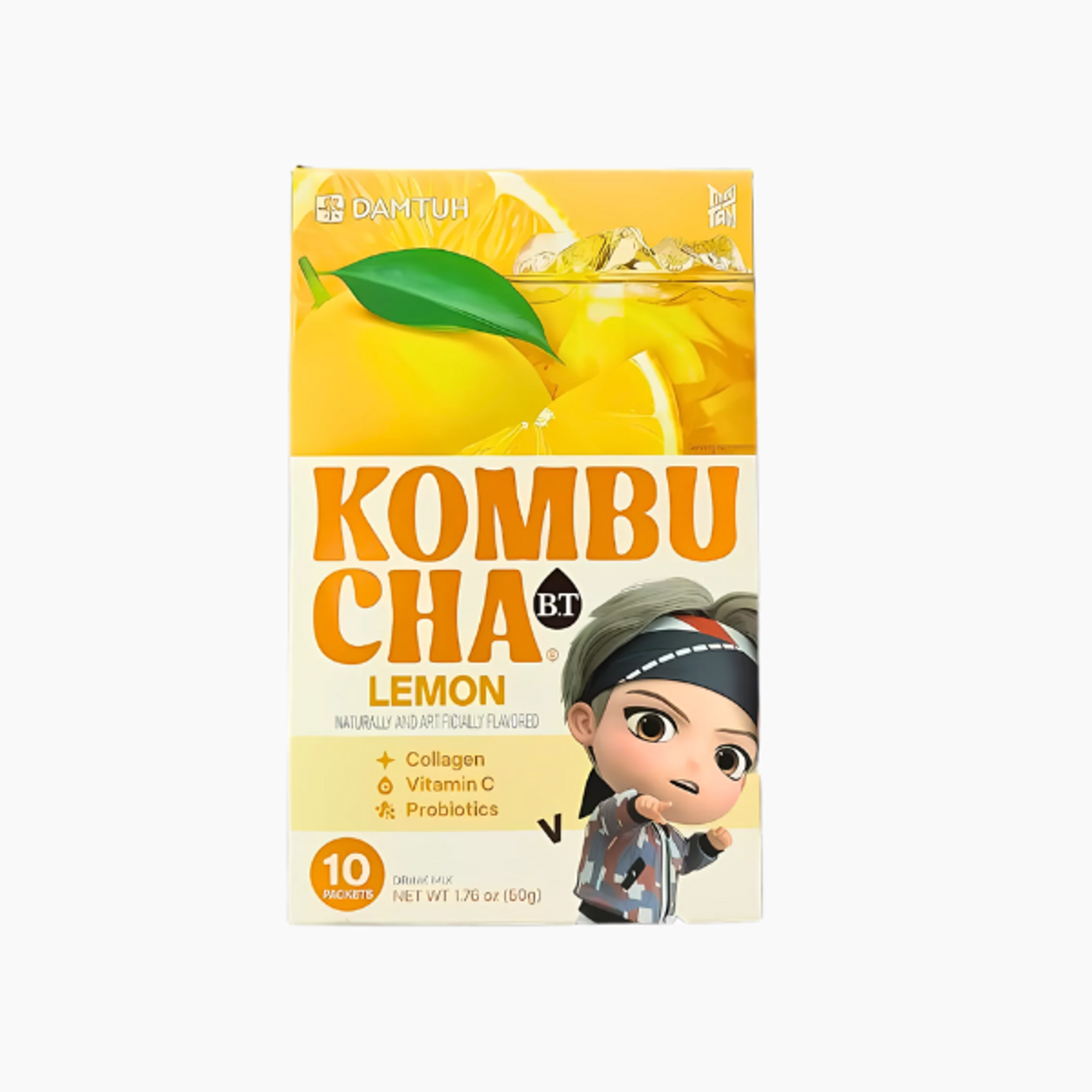  BTS X DAMTUH Kombucha Lemon 10er – Frischer Kombucha-Tee mit Kollagen, Vitamin C & Probiotika