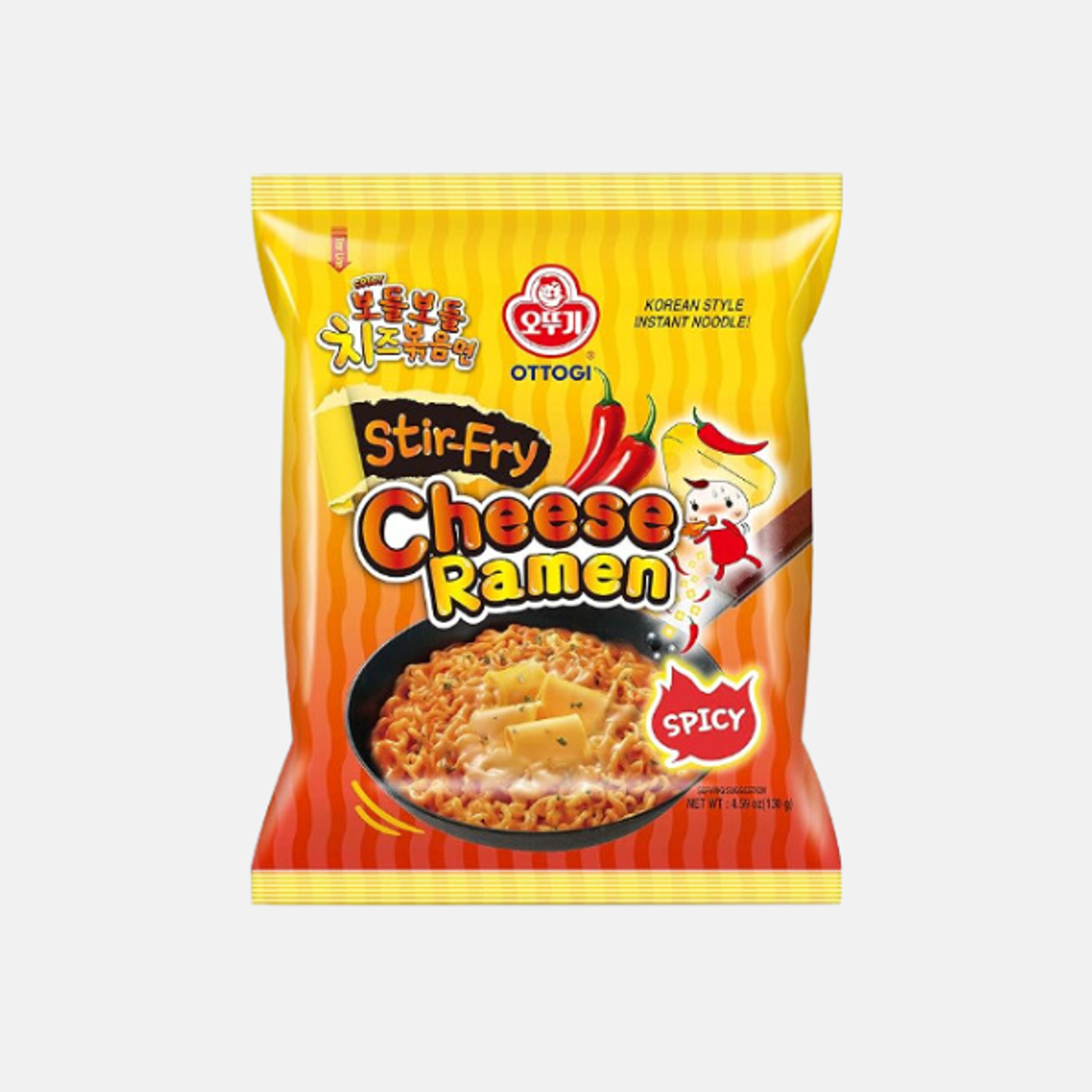 OTTOGI Stir-Fry Cheese Ramen Spicy 130g – Spicy Vegetarian Korean Instant Noodles with Cheese