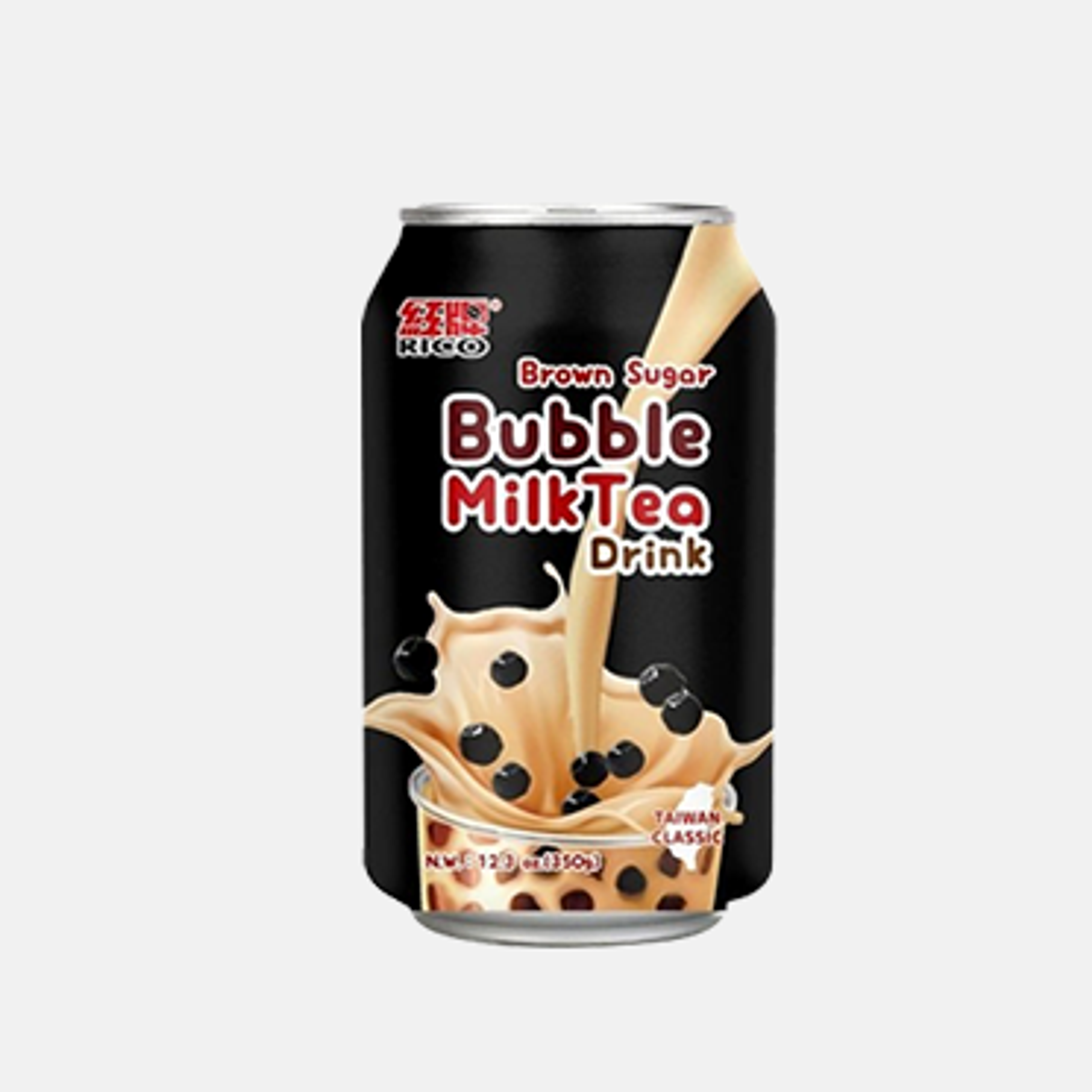 Vorderansicht der Rico Bubble Tea Getränk Brauner Zucker 350ml Flasche.