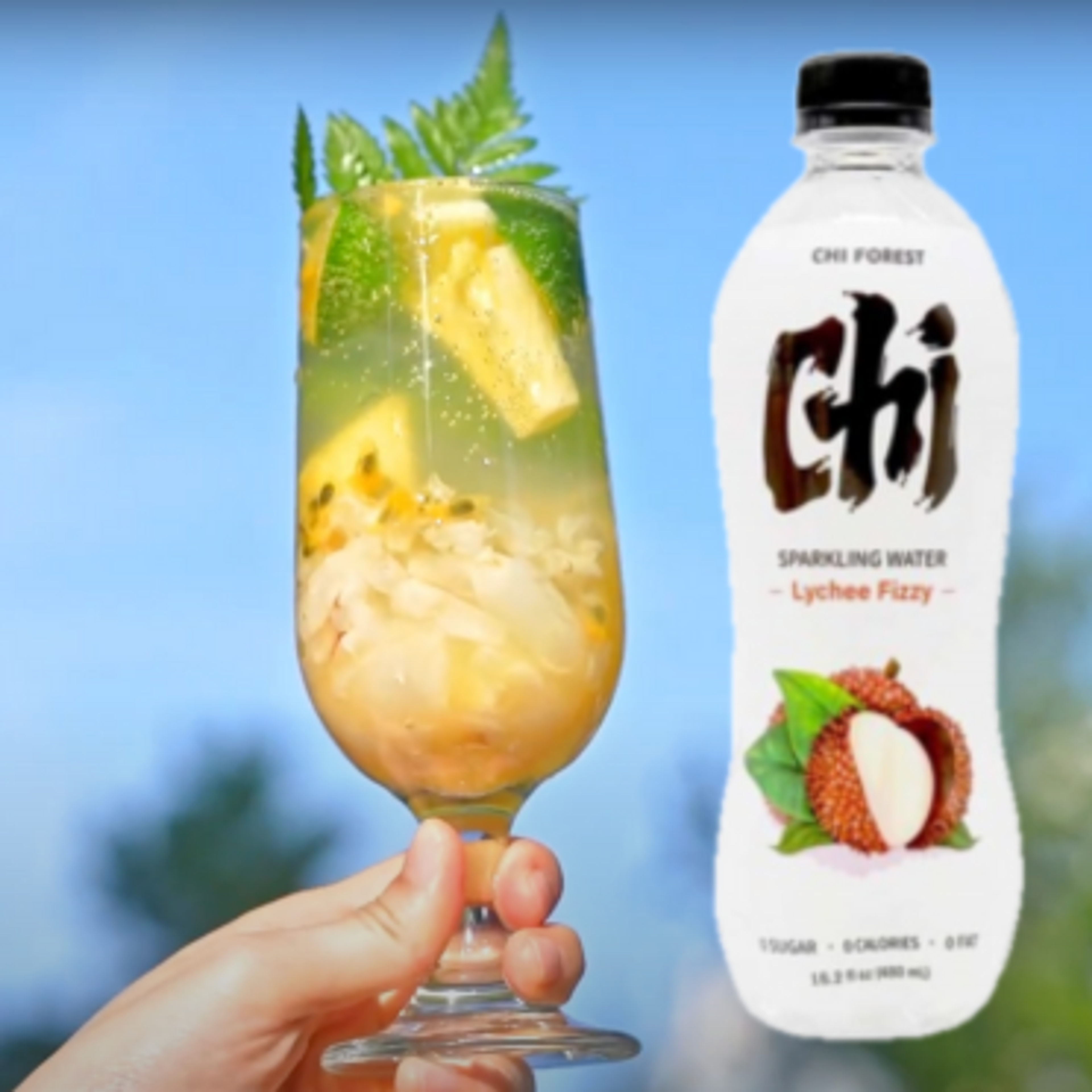 Chi Forest Sparkling Water Lychee 480ml - Refreshing, Calorie-Free Beverage