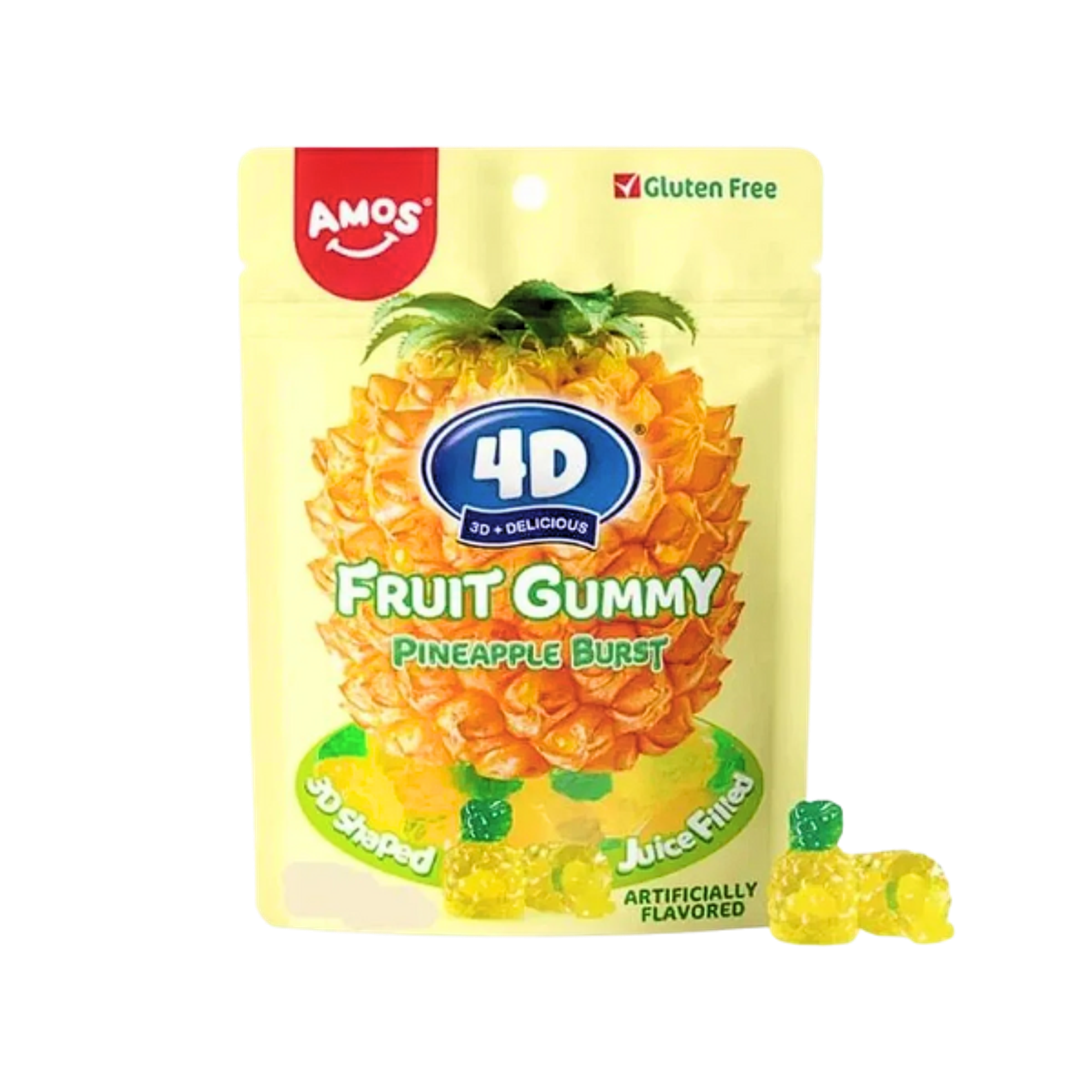 AMOS 4D Ananas Gummis 65g | 3D-Form mit flüssigem Fruchtsaft