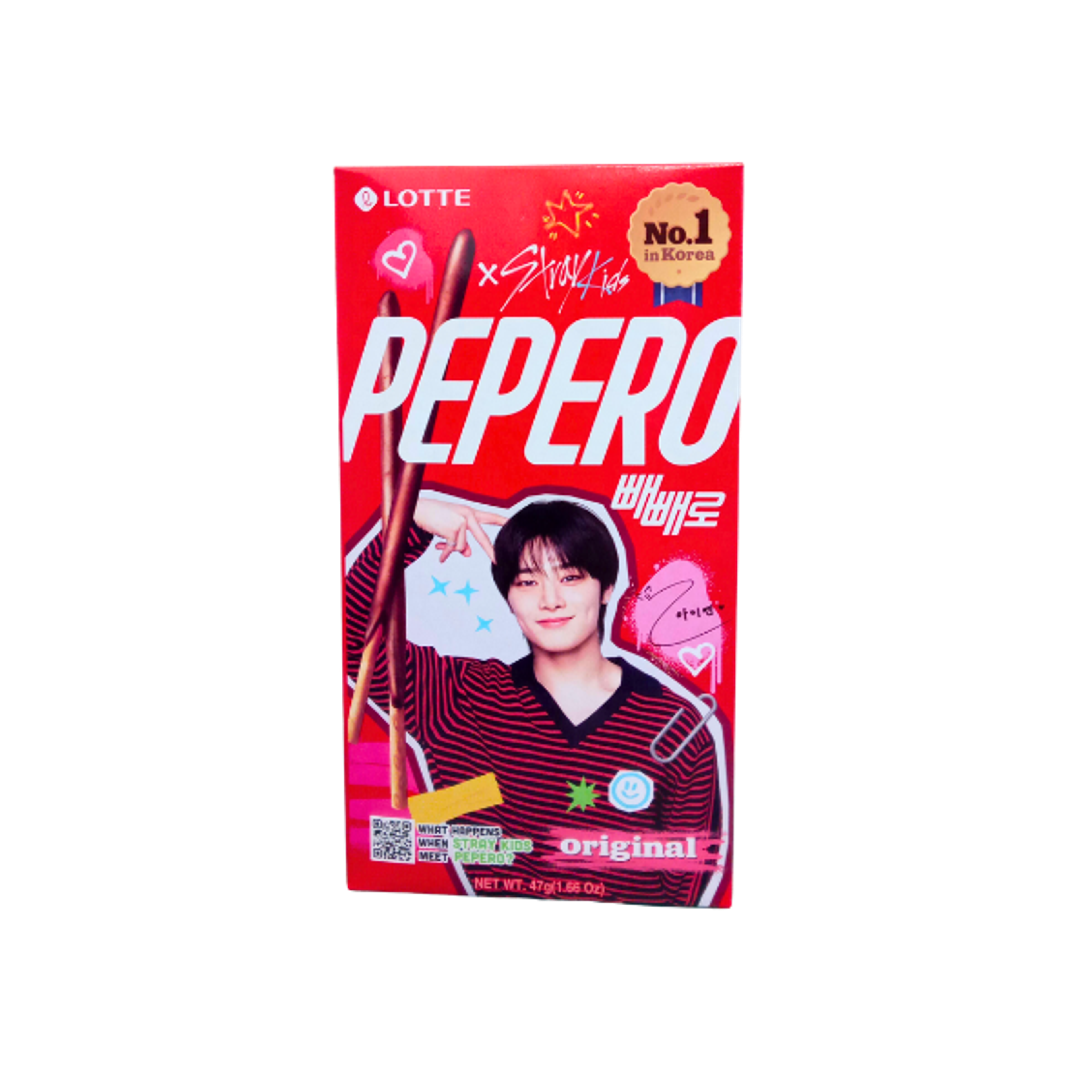LOTTE Stray Kids Pepero Original 47g | Knusprige Kekssticks mit Schokolade