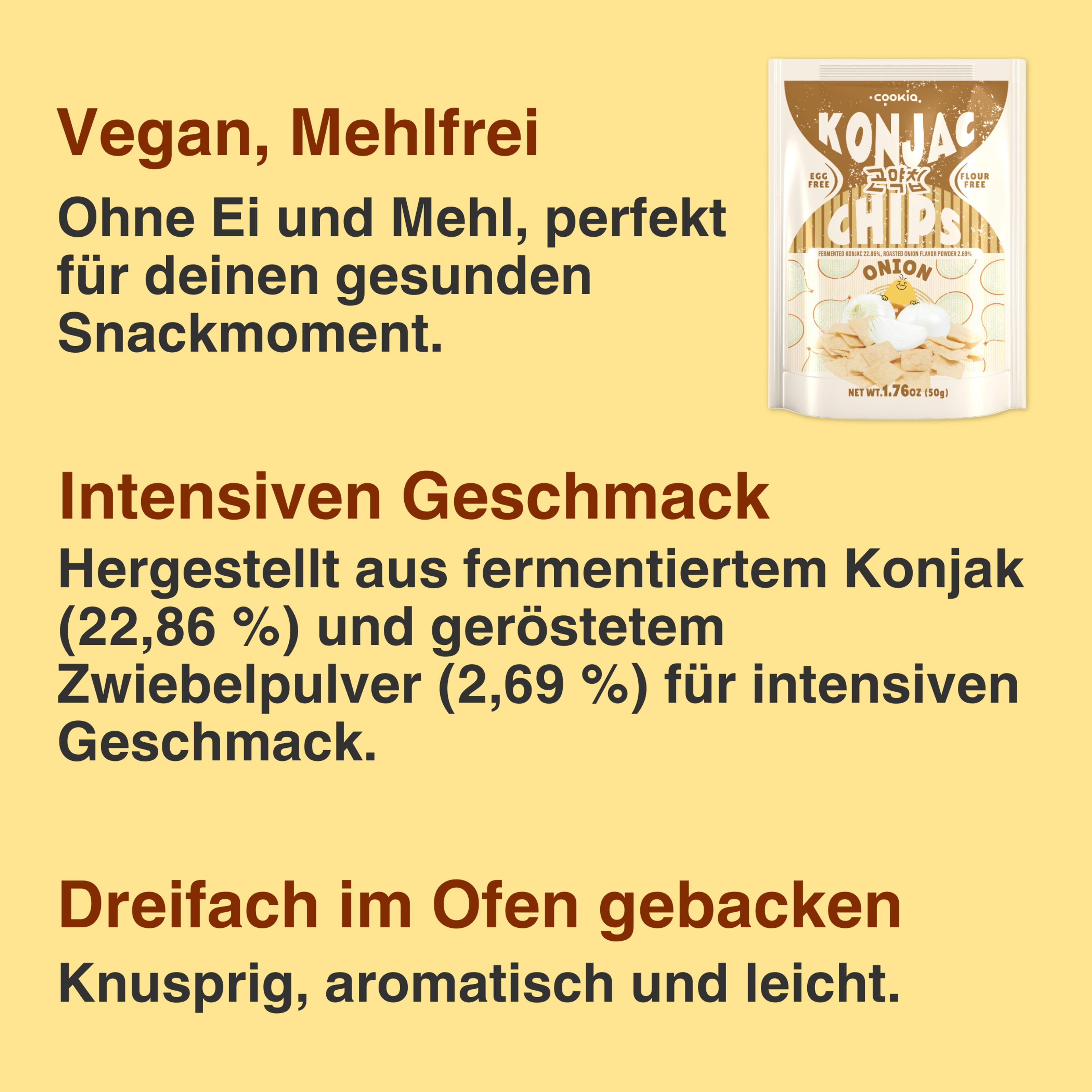 COOKIA – konjac chips 50g × 5er Set | Meeresalgen, Tteokbokki, Zwiebel | Veganer Koreanischer Snack ohne Mehl & Eier | Dreifach im Ofen gebacken & knusprig leicht (5 pack, Zwiebel)