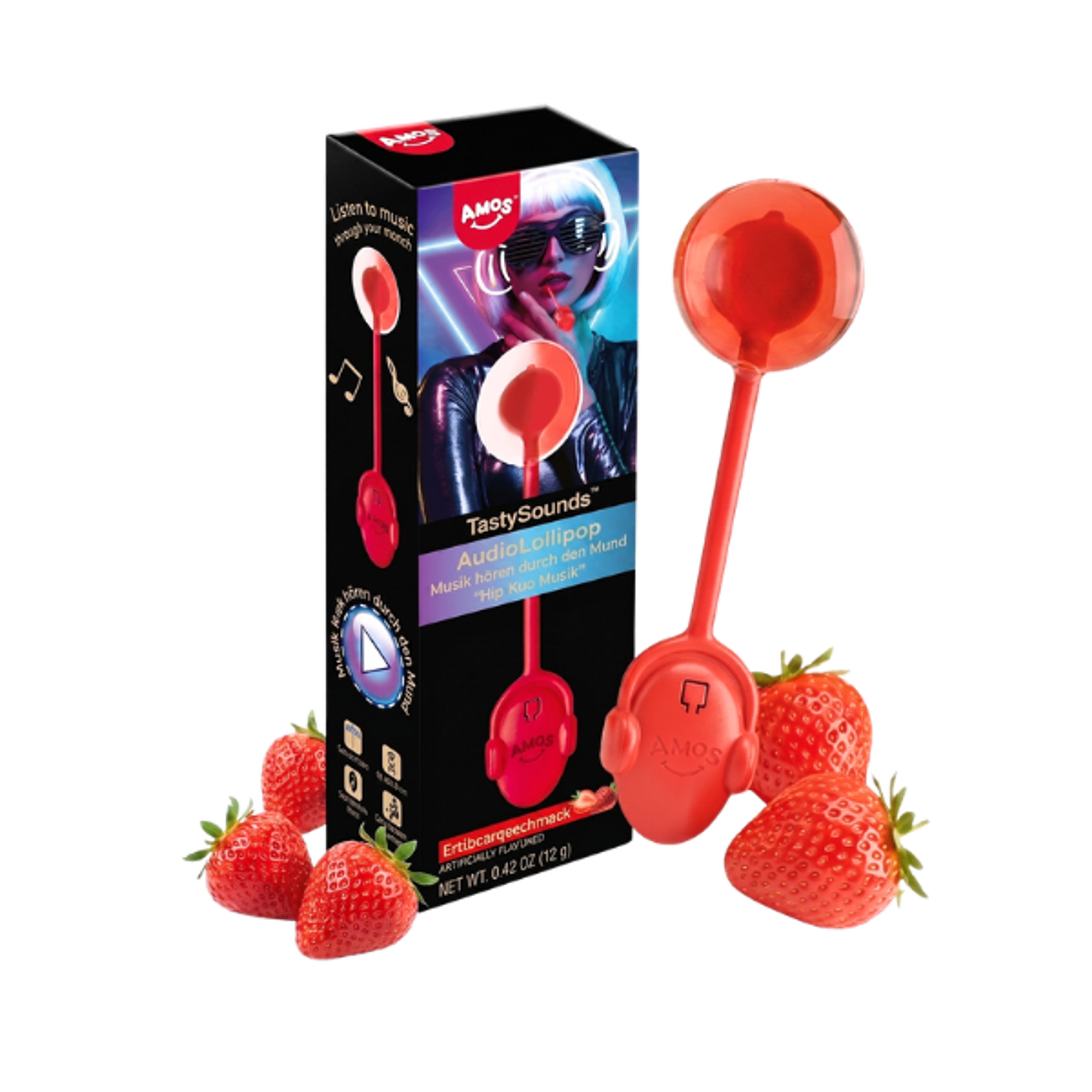 AMOS TastySounds Audio Lollipop Strawberry 12g