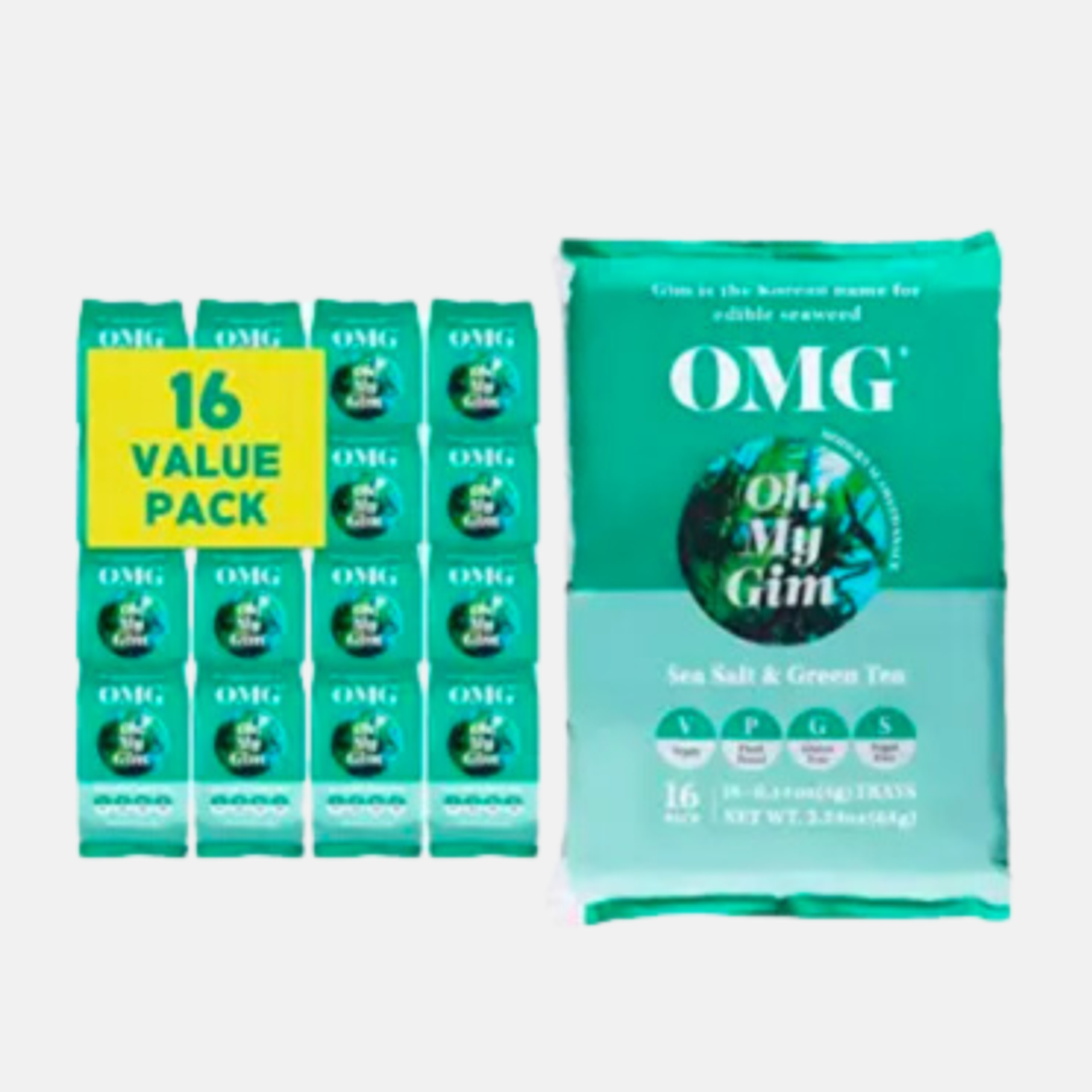 Oh! My Gim Seetang Snack Meersalz & Grüntee 16 Pack