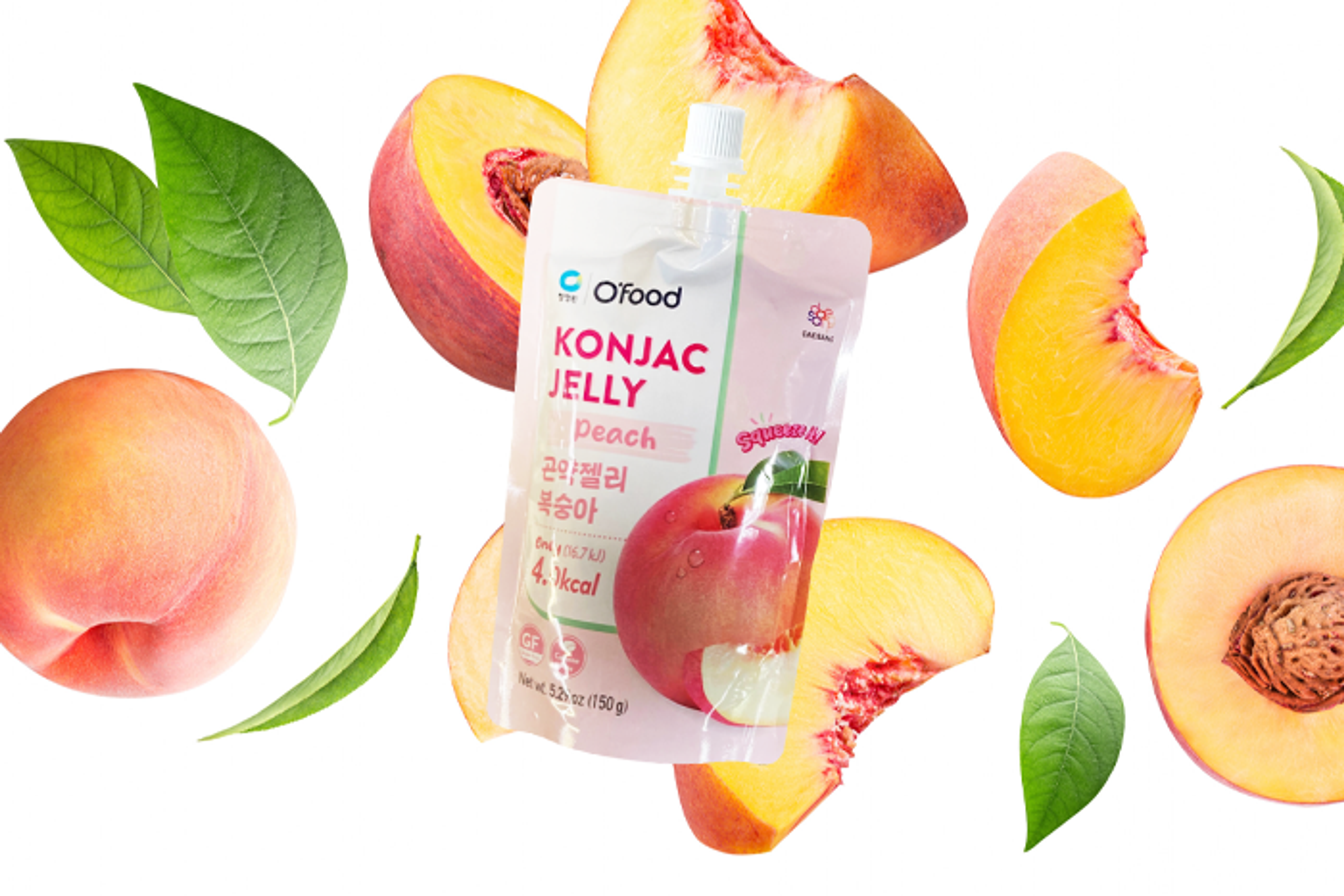 O' Food Konjac Jelly Peach 150g - O' Food Konjac Jelly als Teil eines gesunden Snack-Tellers.