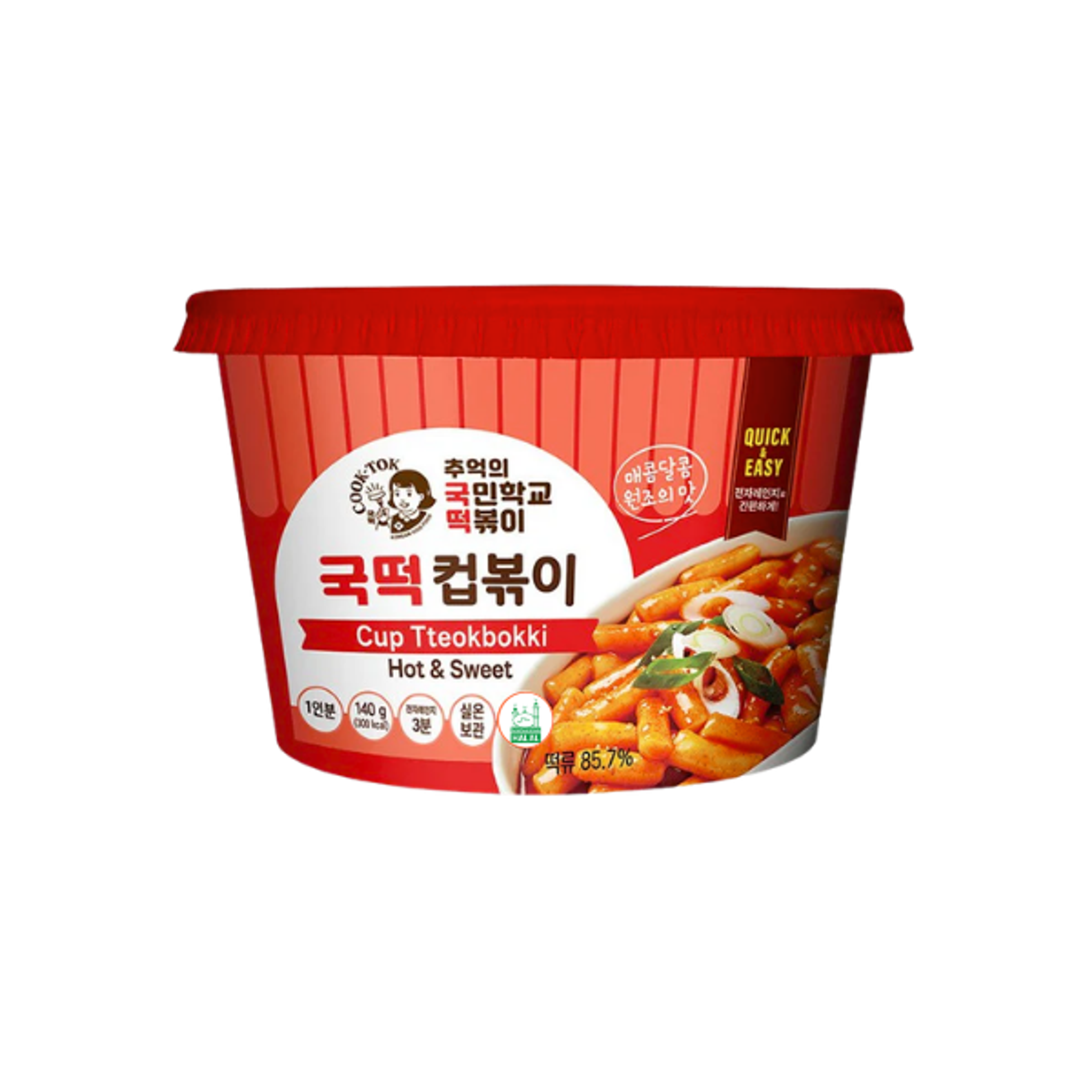 COOK-TOK Tteokbokki Original Cup 140g | Sweet & Spicy Korean Rice Cake Snack