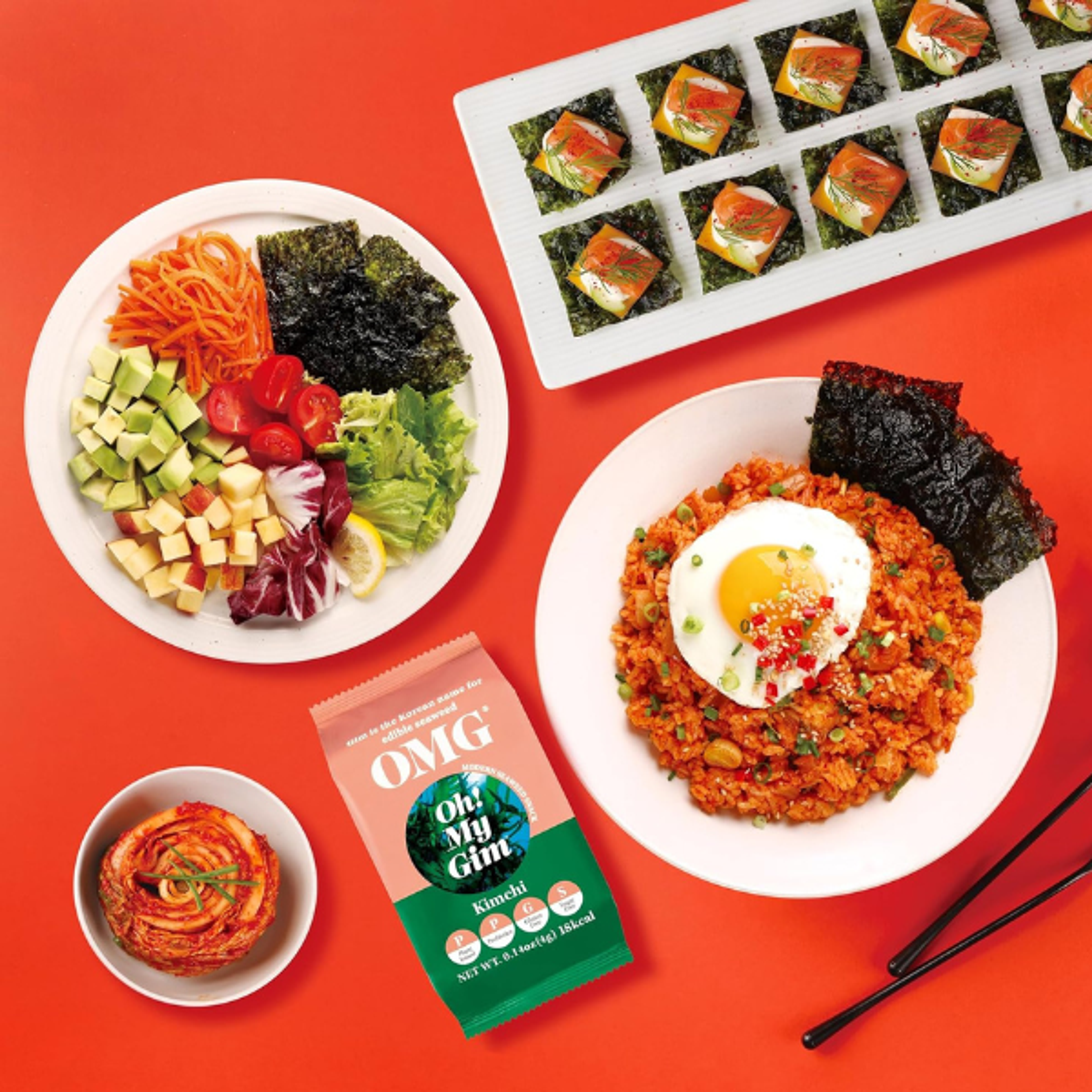 Oh! My Gim Seetang Snack 2er Set mit den Geschmacksrichtungen Kimchi und Wasabi.