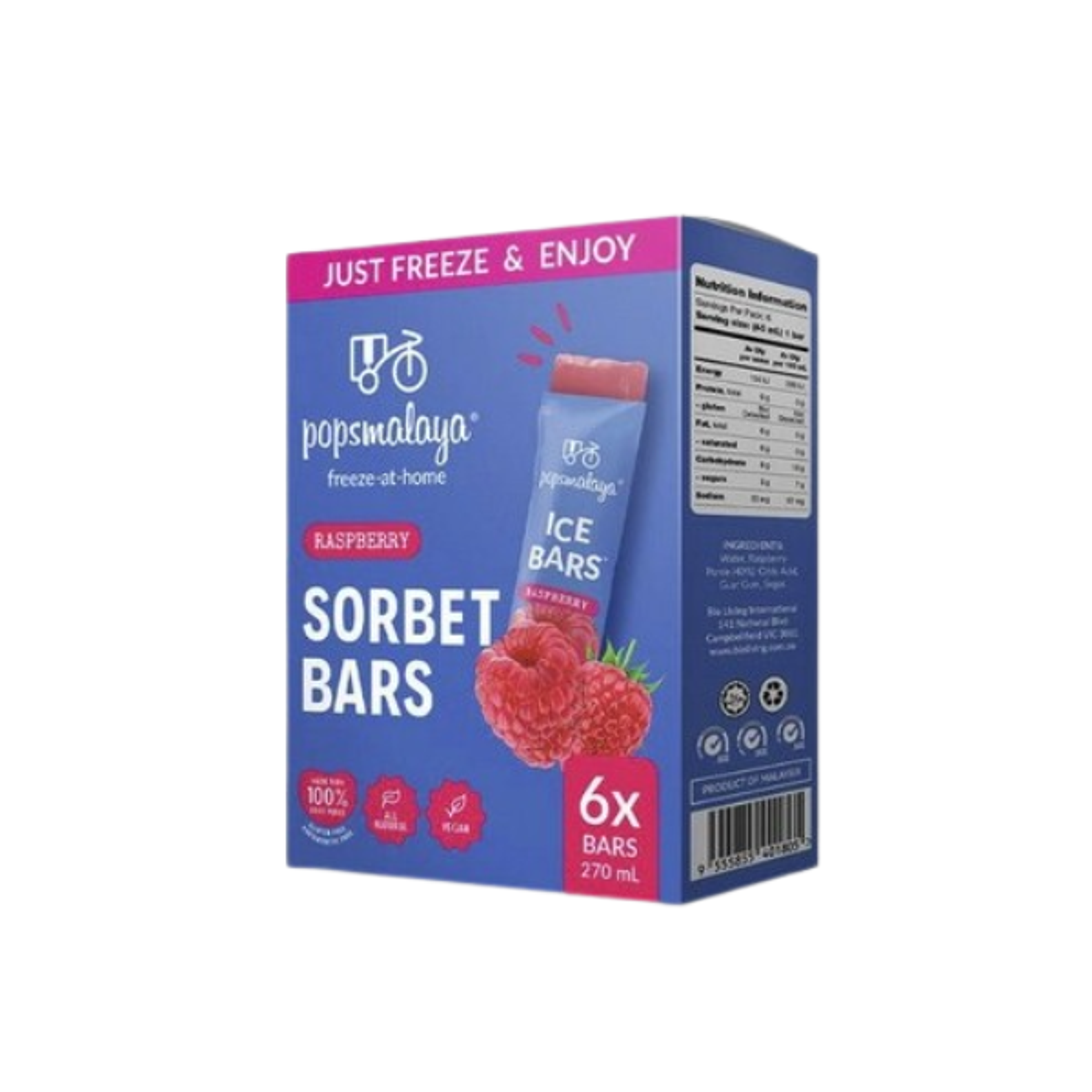 POPSMALAYA Sorbet Bar Himbeere 270ml – Fruchtiger Eisgenuss