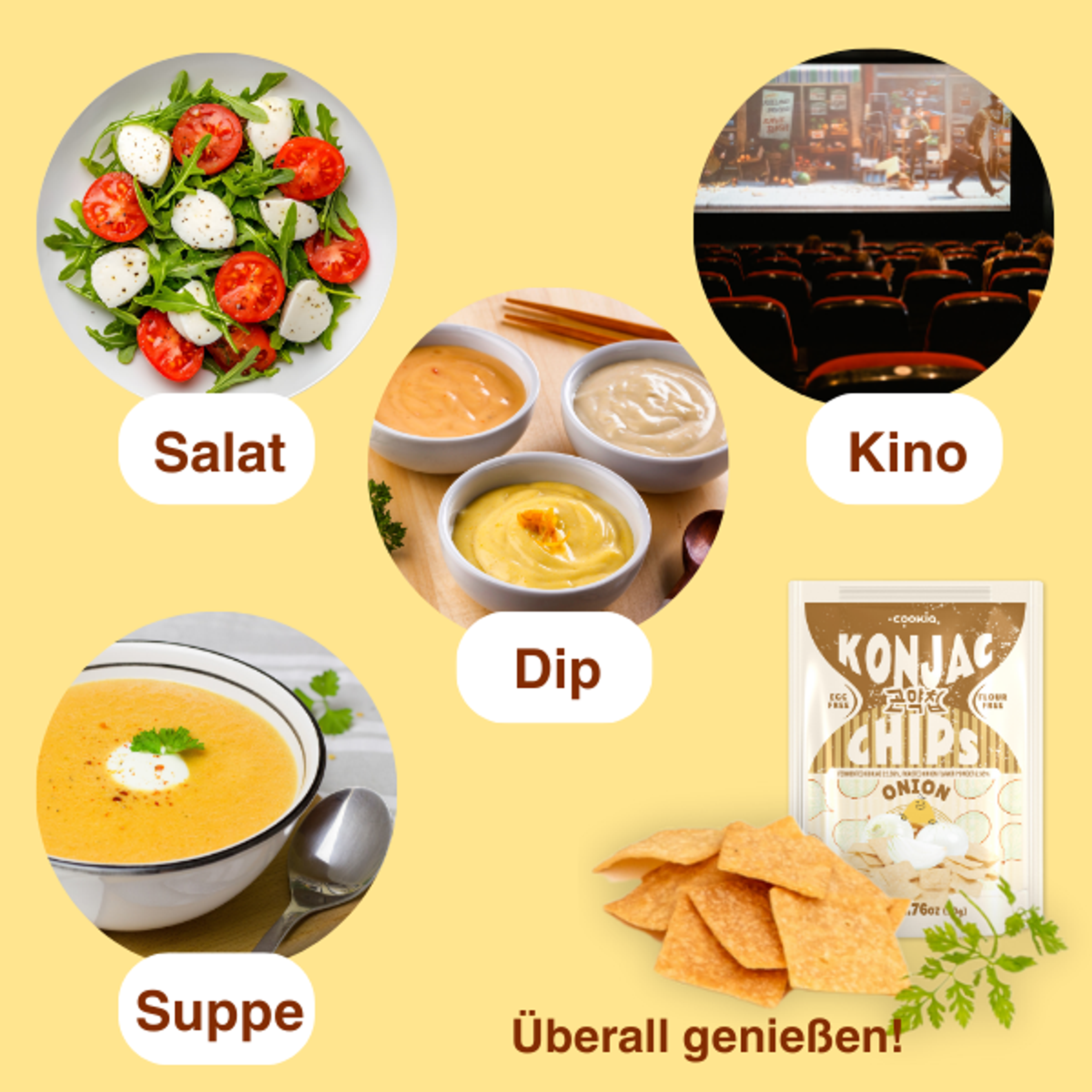COOKIA – konjac chips 50g × 5er Set | Meeresalgen, Tteokbokki, Zwiebel | Veganer Koreanischer Snack ohne Mehl & Eier | Dreifach im Ofen gebacken & knusprig leicht (5 pack, Zwiebel)