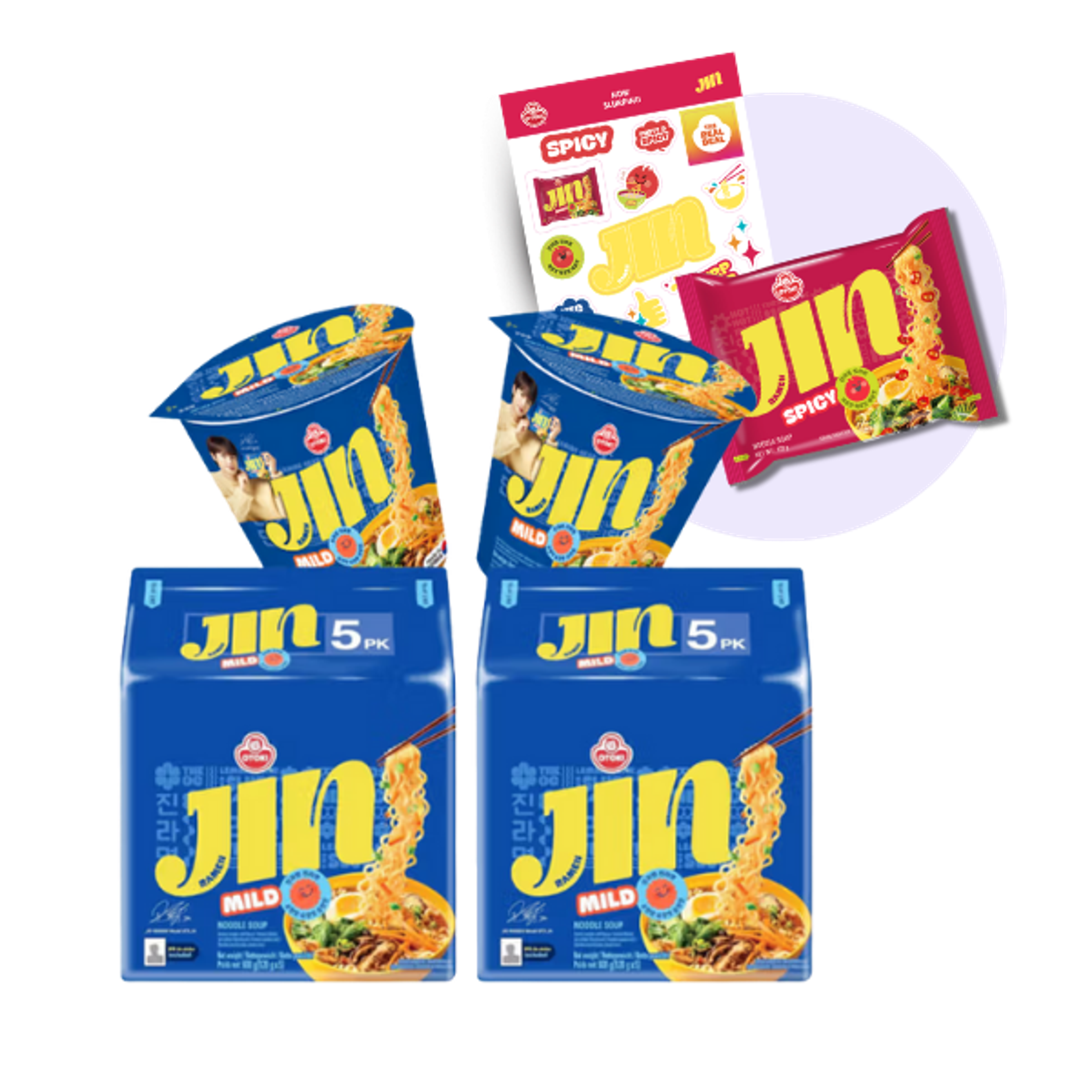 OTOKI JIN RAMEN Mild Bundle Set | Koreanisches Ramen-Set mit BTS JIN Stickern