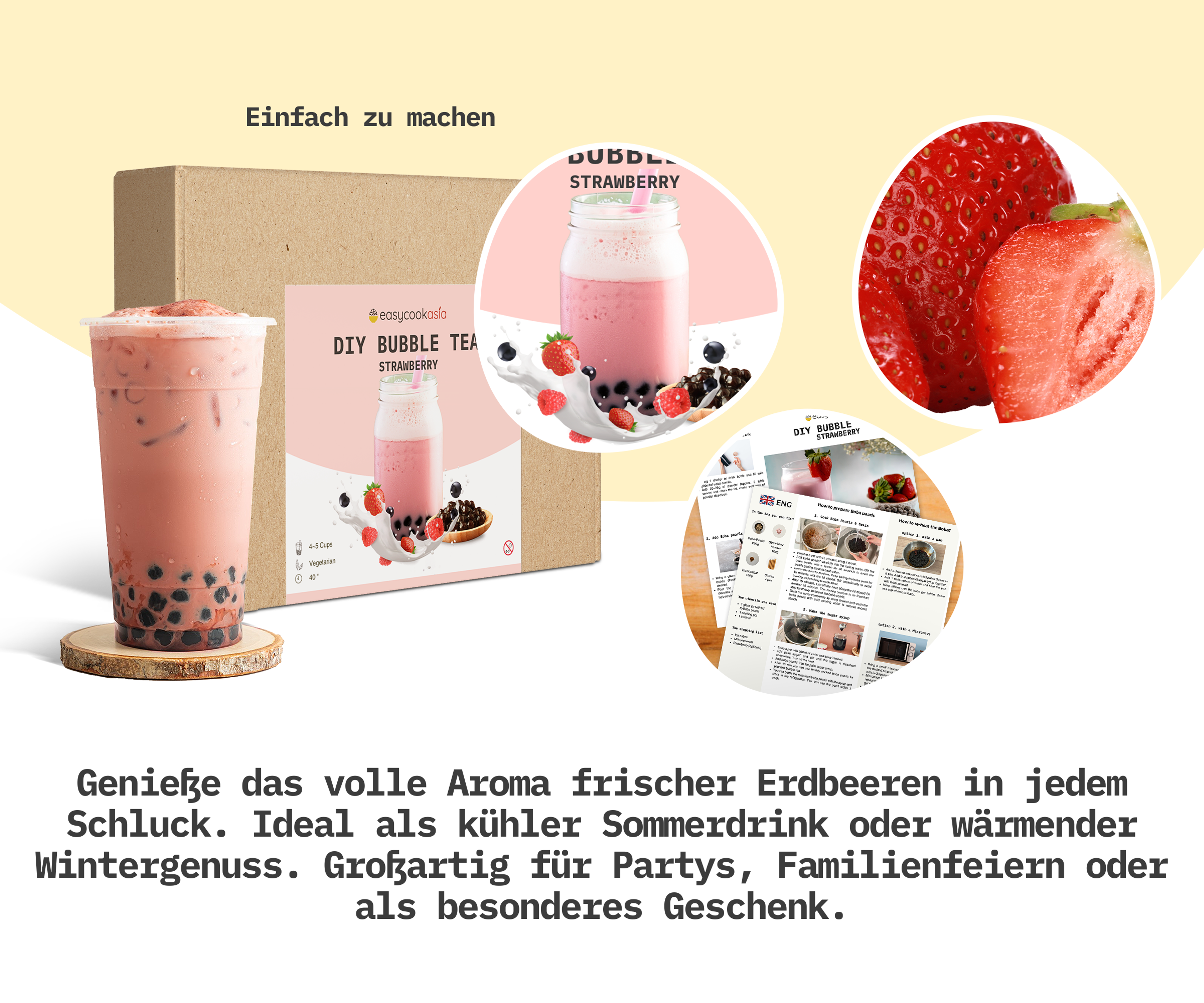 DIY Bubble Tea Strawberry Kit bei einer Party: Zeigt die Verwendung des Kits bei einem Event.