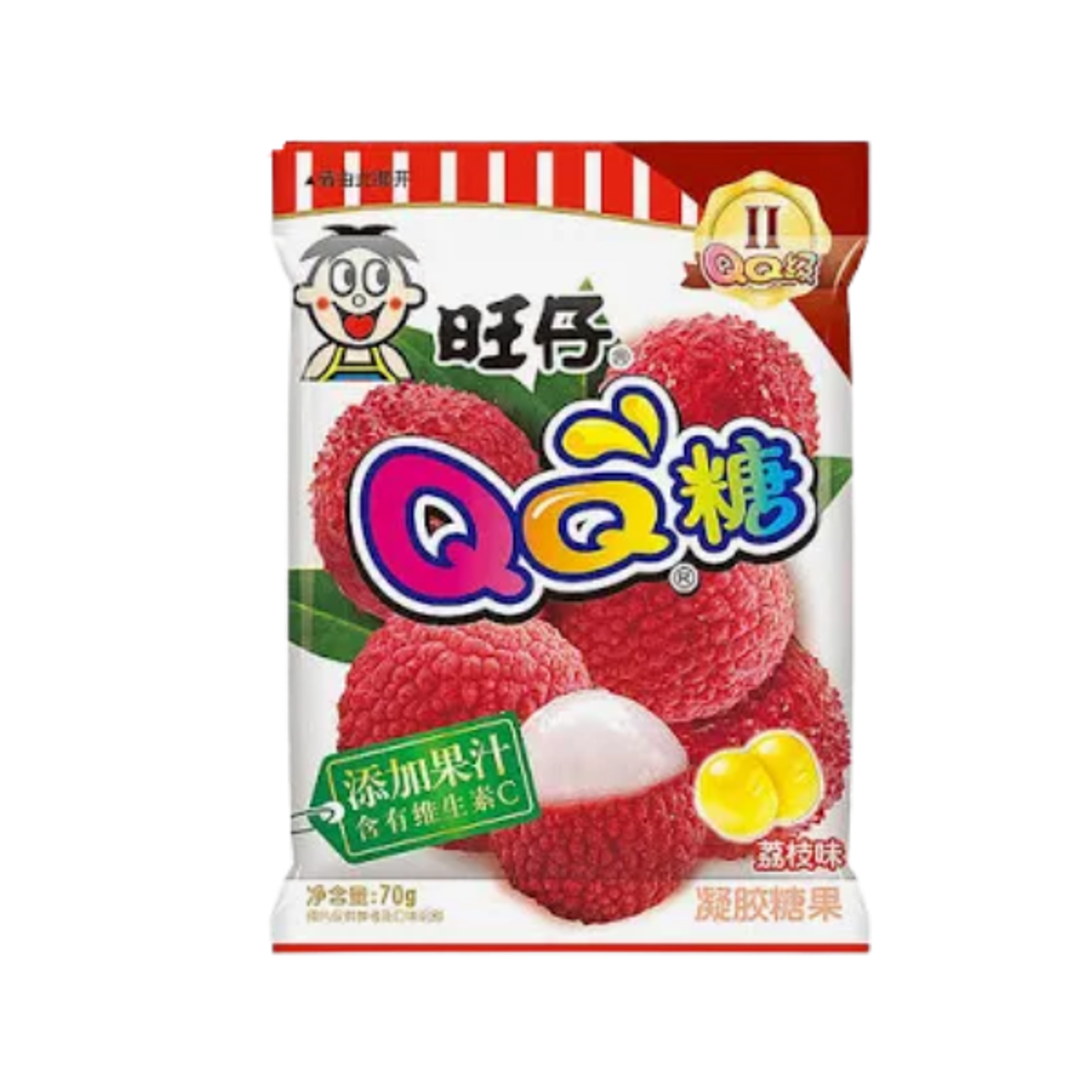Want Want QQ Gummi Litschi-Geschmack 70g – Fruchtige Gummibonbons mit Litschigeschmack