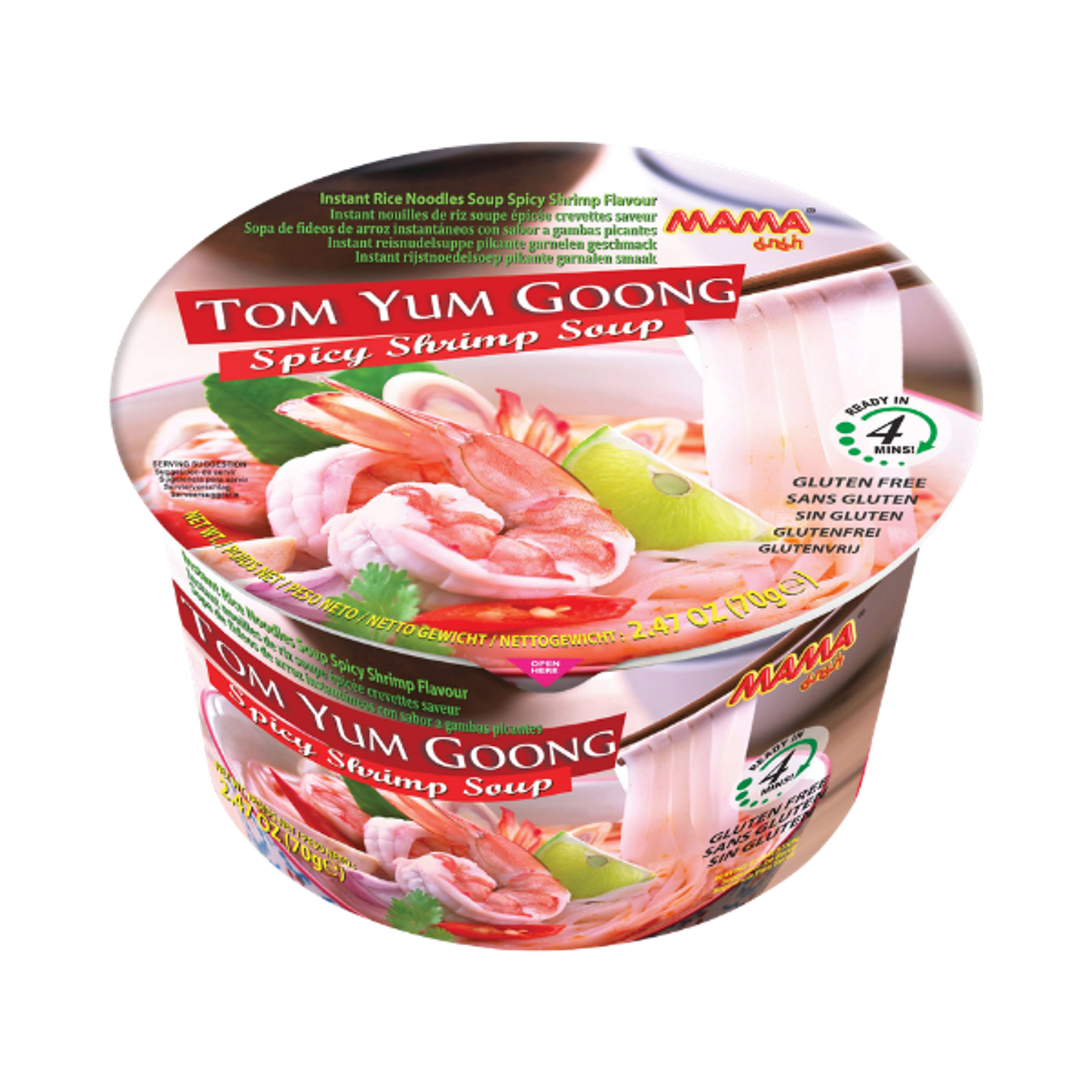 MAMA Reisnudeln Tom Yum Goong Cup 65g – Scharfe Garnelensuppe mit Reisnudeln