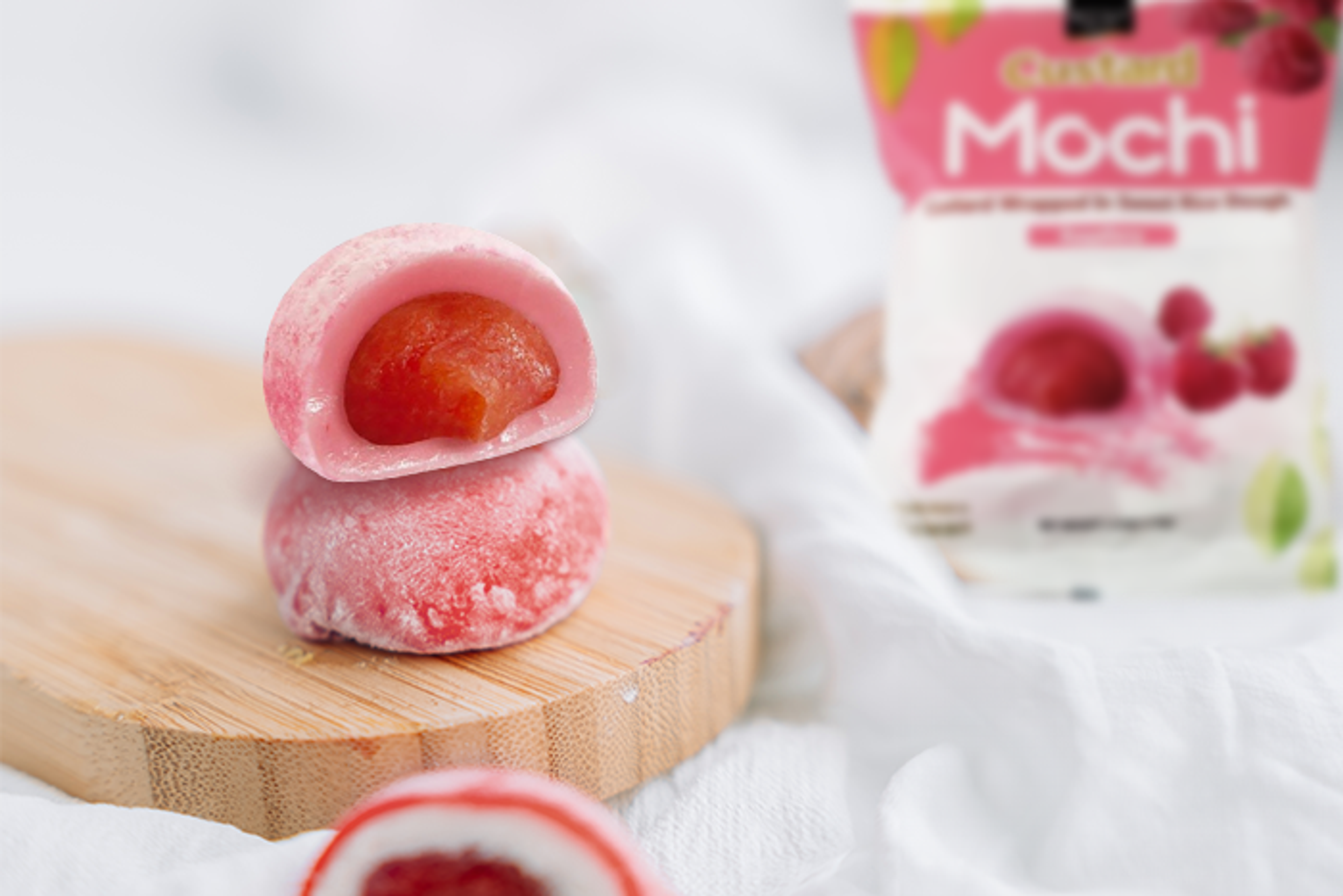 Die typische Mochi-Textur kombiniert mit dem cremigen Custard.