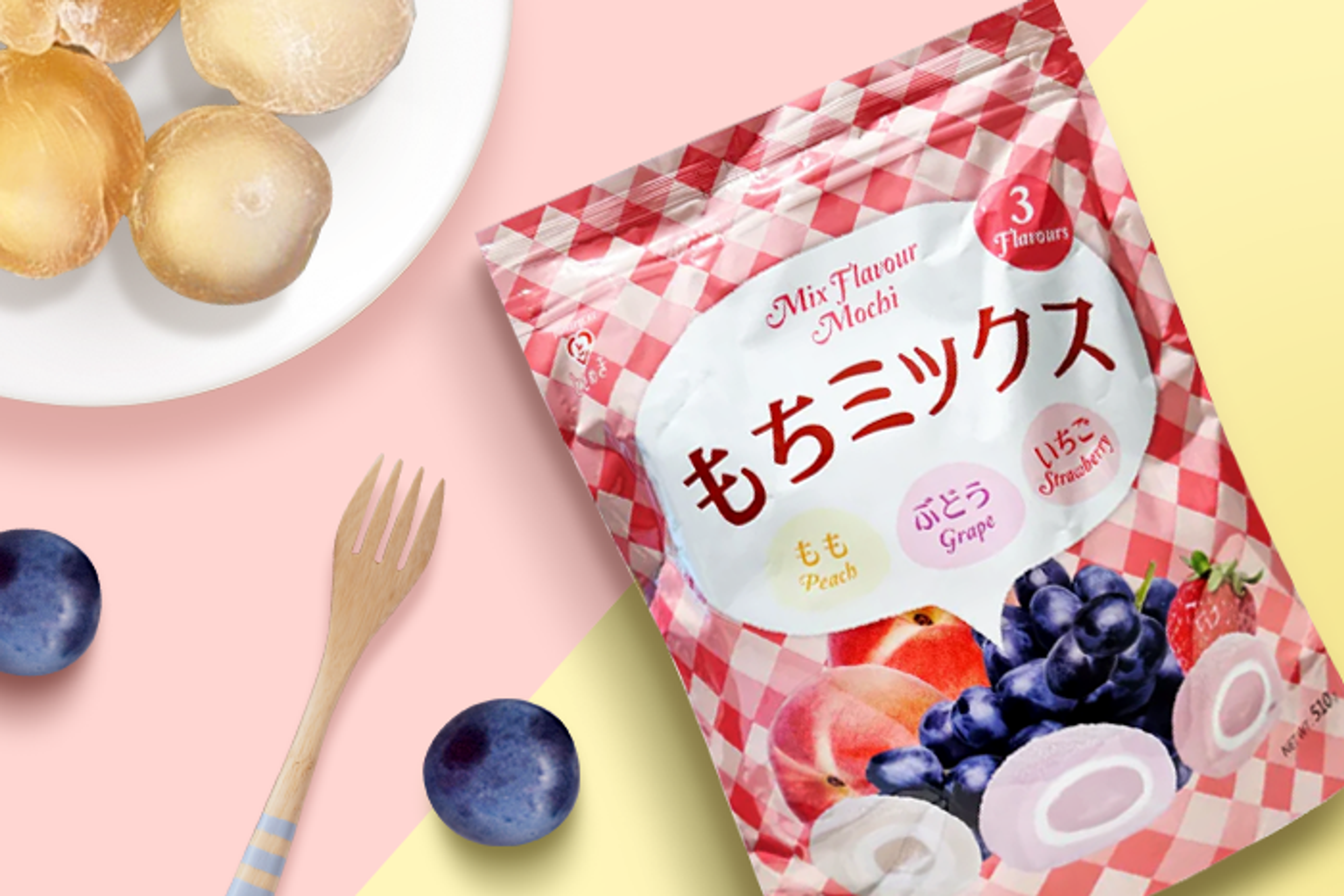 Gruppe von Tokimeki Mochi als Teil einer Snackauswahl