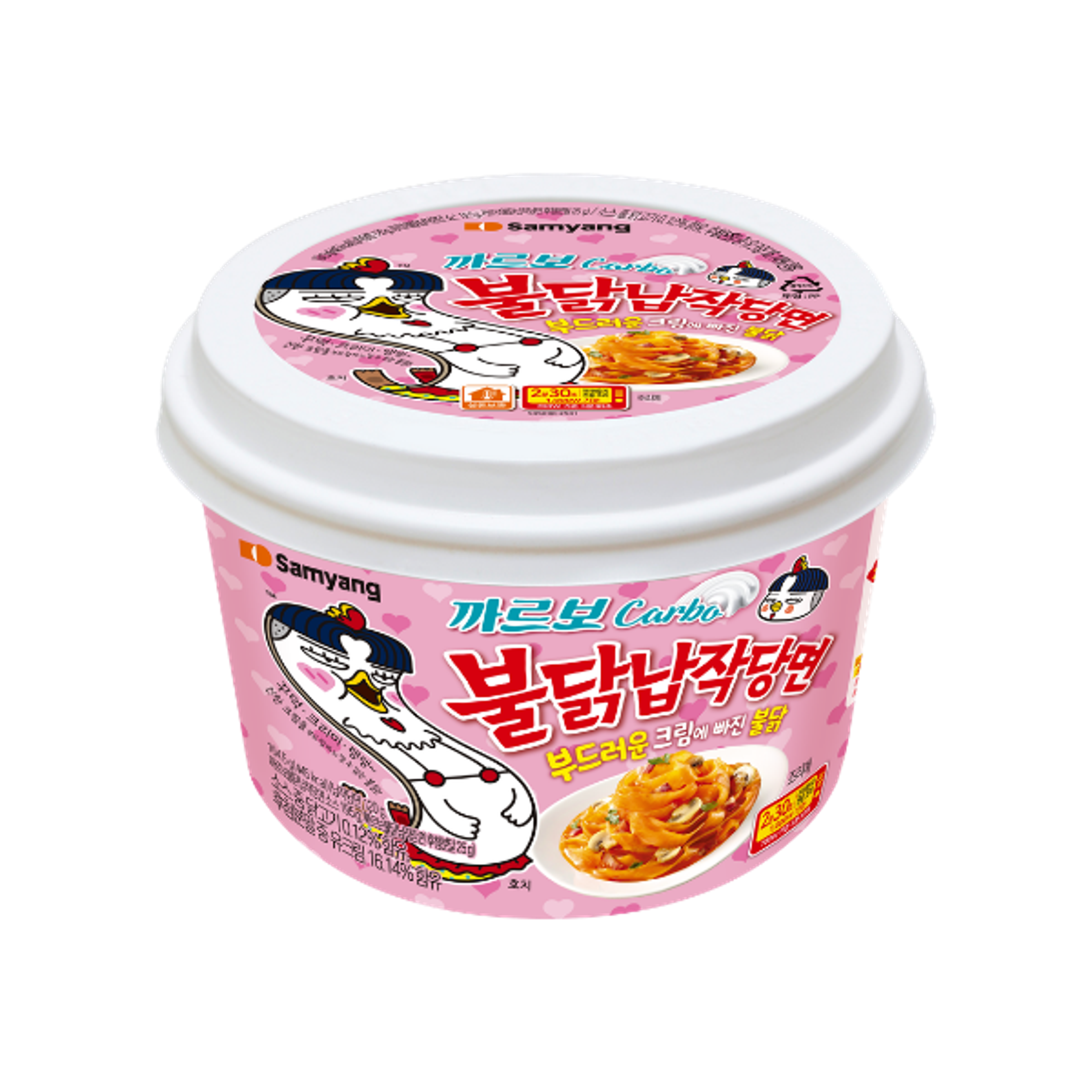 SAMYANG Carbonara Buldak Flat Noodle Cup 165g | Koreanische scharfe Glasnudeln