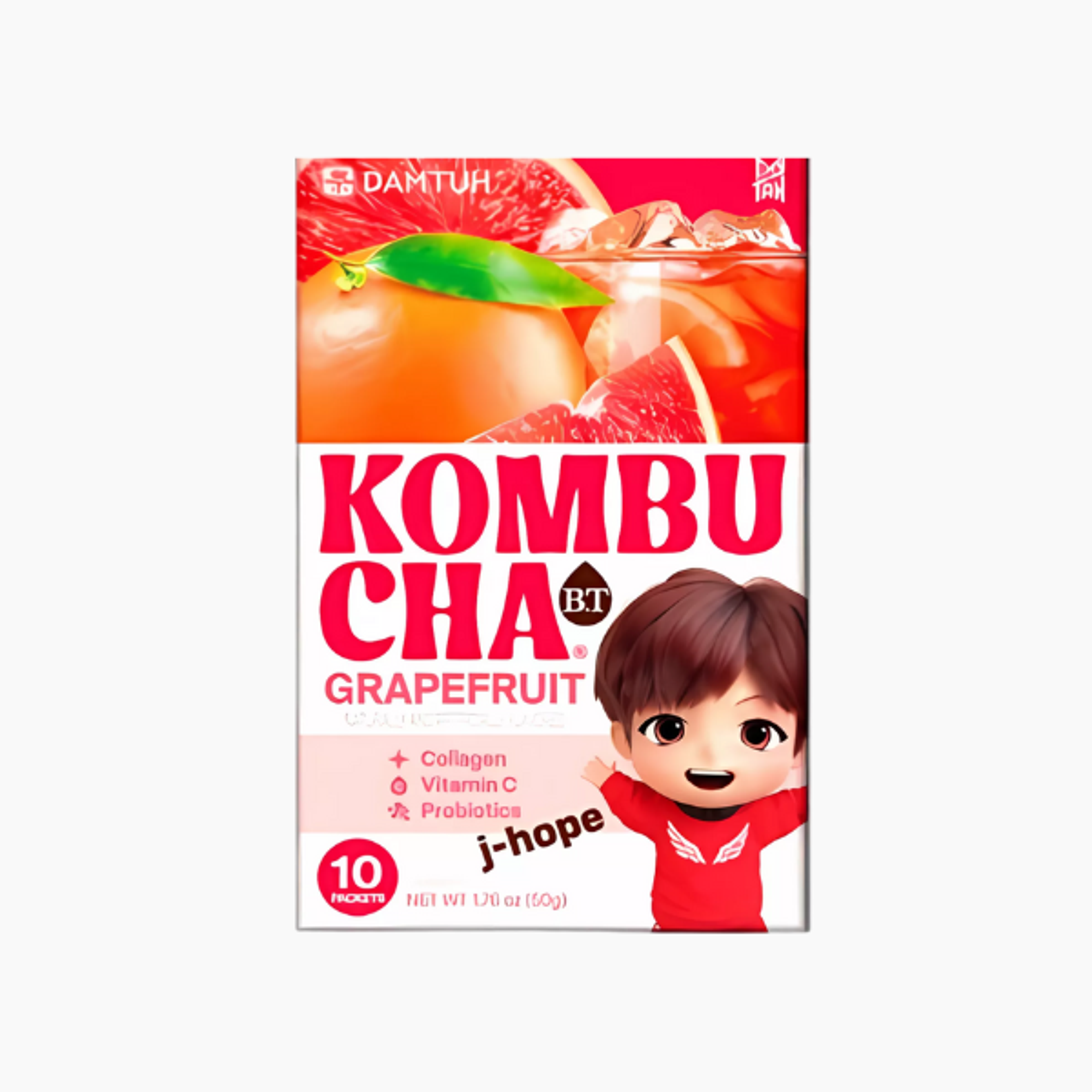  BTS X DAMTUH Kombucha Grapefruit 10er – Frischer Kombucha-Tee mit Kollagen, Vitamin C & Probiotika