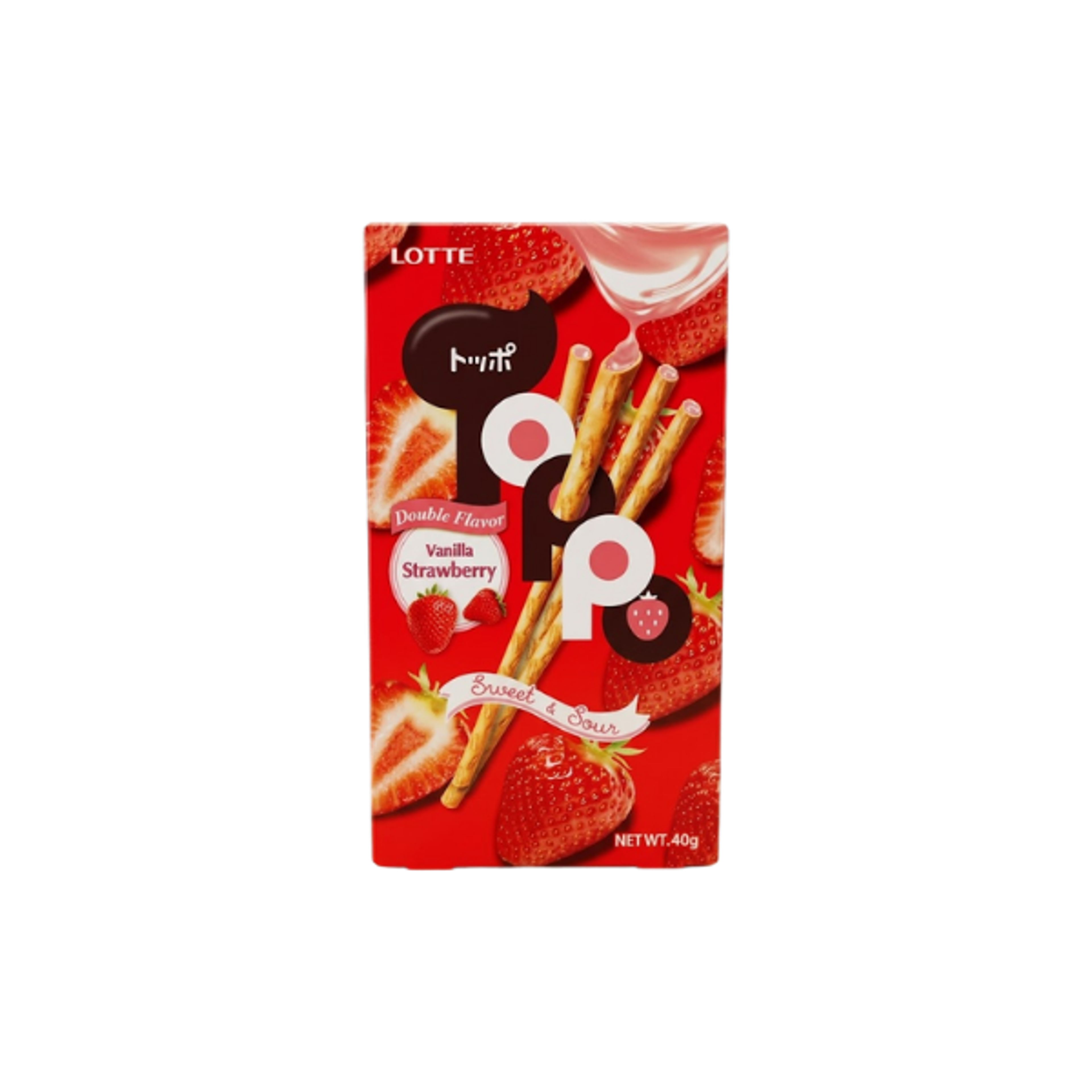 LOTTE Toppo Vanilla Strawberry Chocolate 40g | Crispy Biscuit Sticks with Strawberry Vanilla Cream