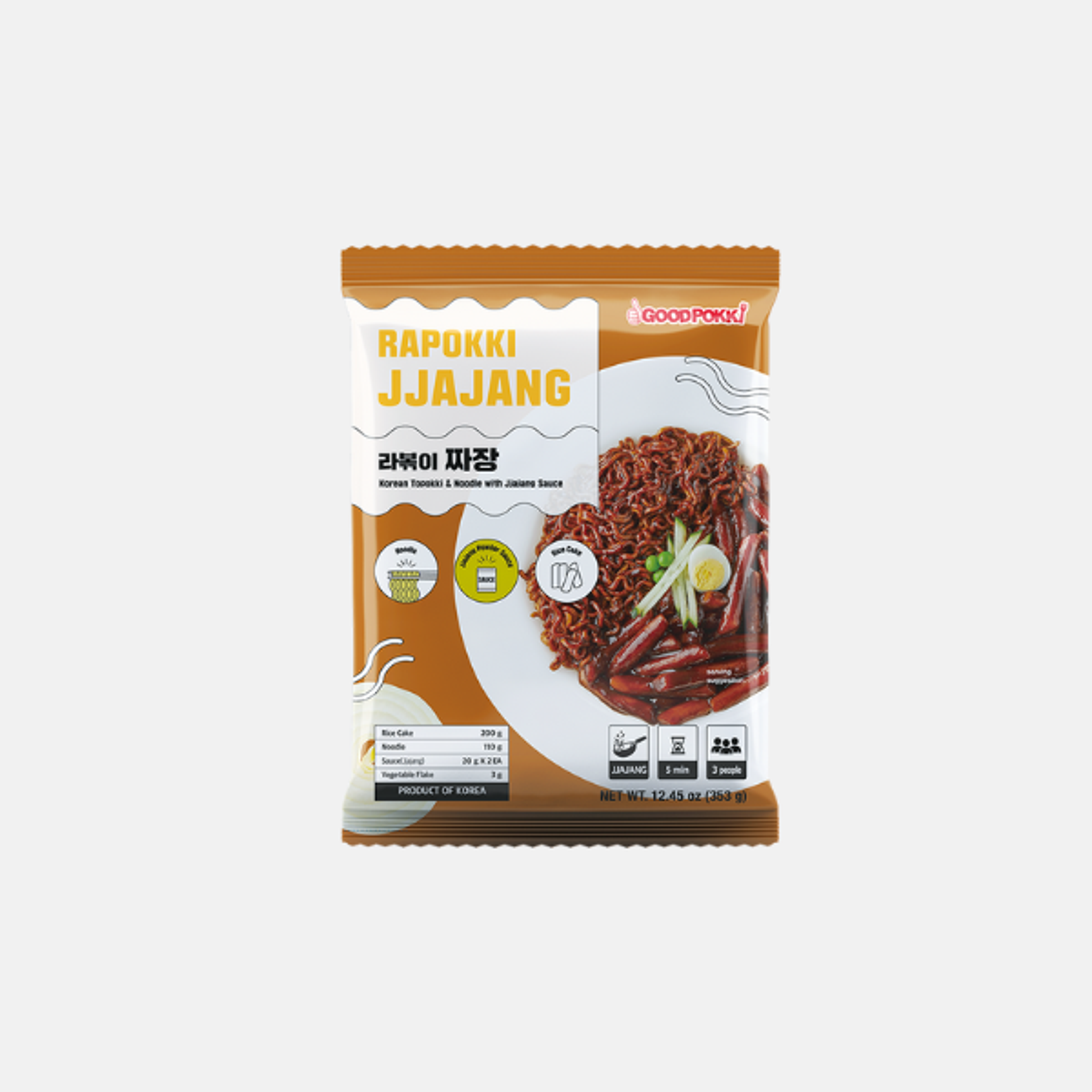 GOODPOKKI Rapokki Jjajang 353g – Korea Reiskuchen und Nudeln mit Jjajang-Sauce, sofort servierfertig