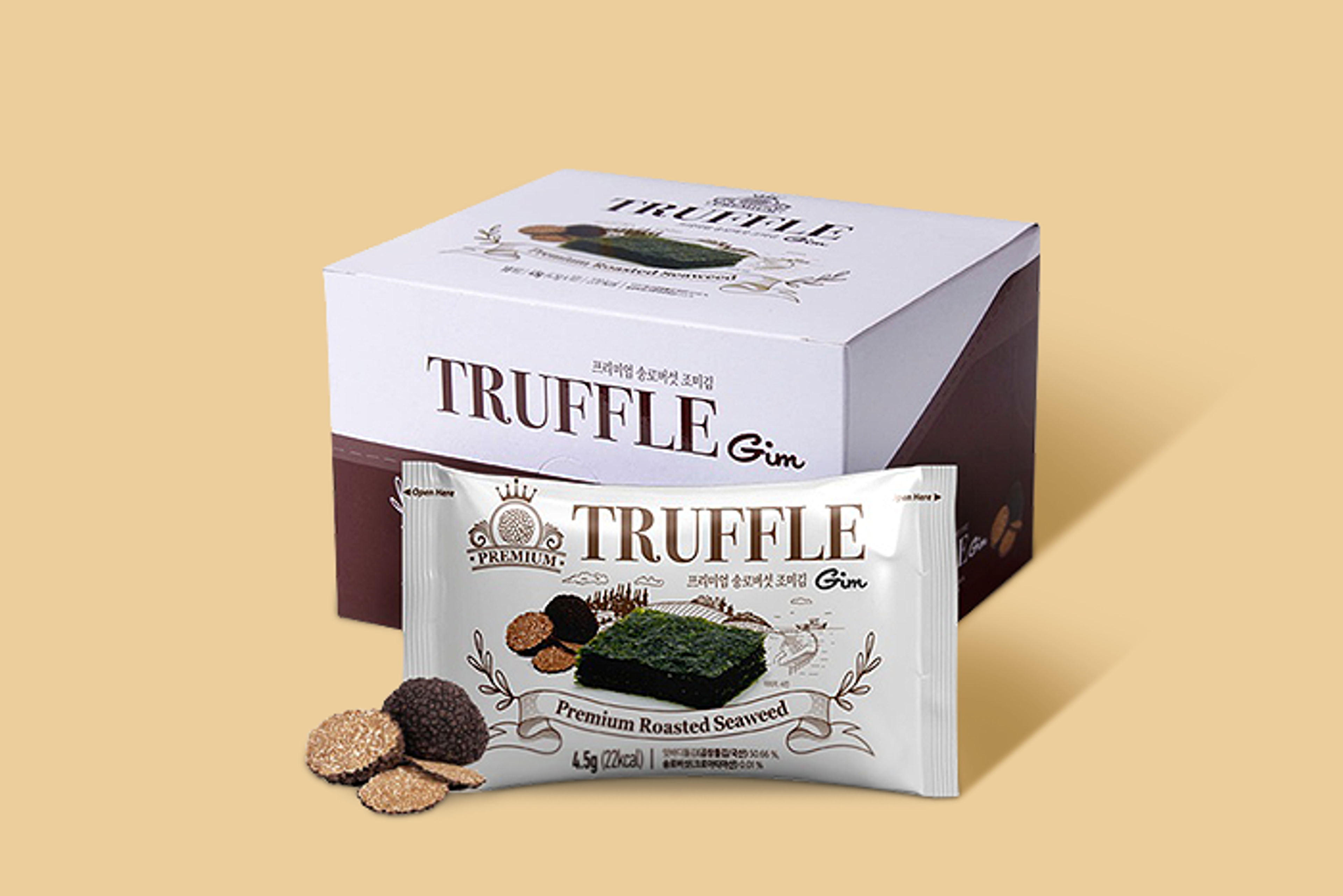 "Gim's Seetang-Snack Truffle" ist ein knuspriger Seetang-Snack mit einem intensiven Trüffelgeschmack.