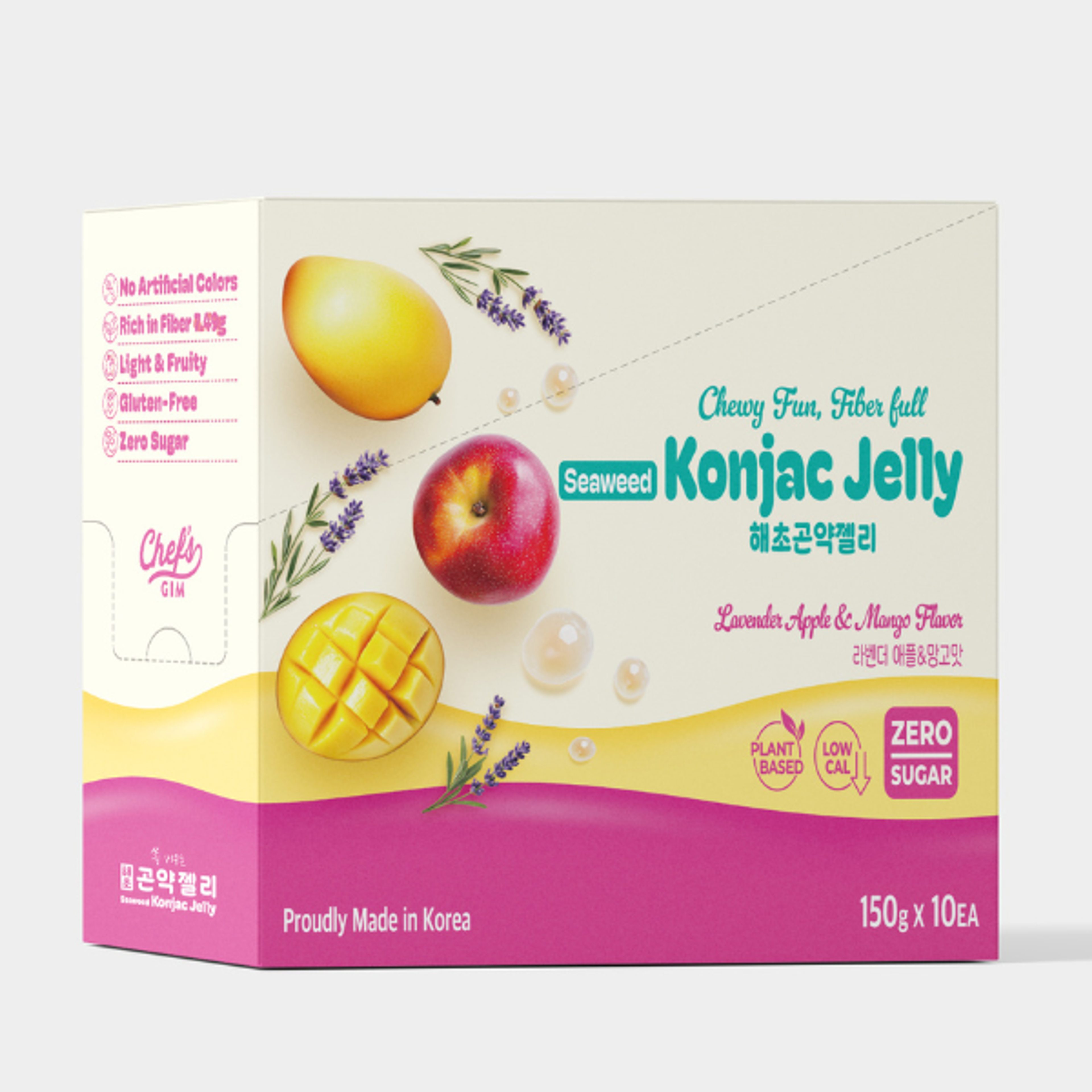 Chef’s Gim Konjak-Getränkegelee | 10er Set à 150g | Vegan, Kalorienarm, zuckerfrei & ballaststoffreich | 3 Sorten: Pfirsich-Schwarztee, Kamille-Litschi, Lavendel-Apfel-Mango (Lavendel-Apfel-Mango)