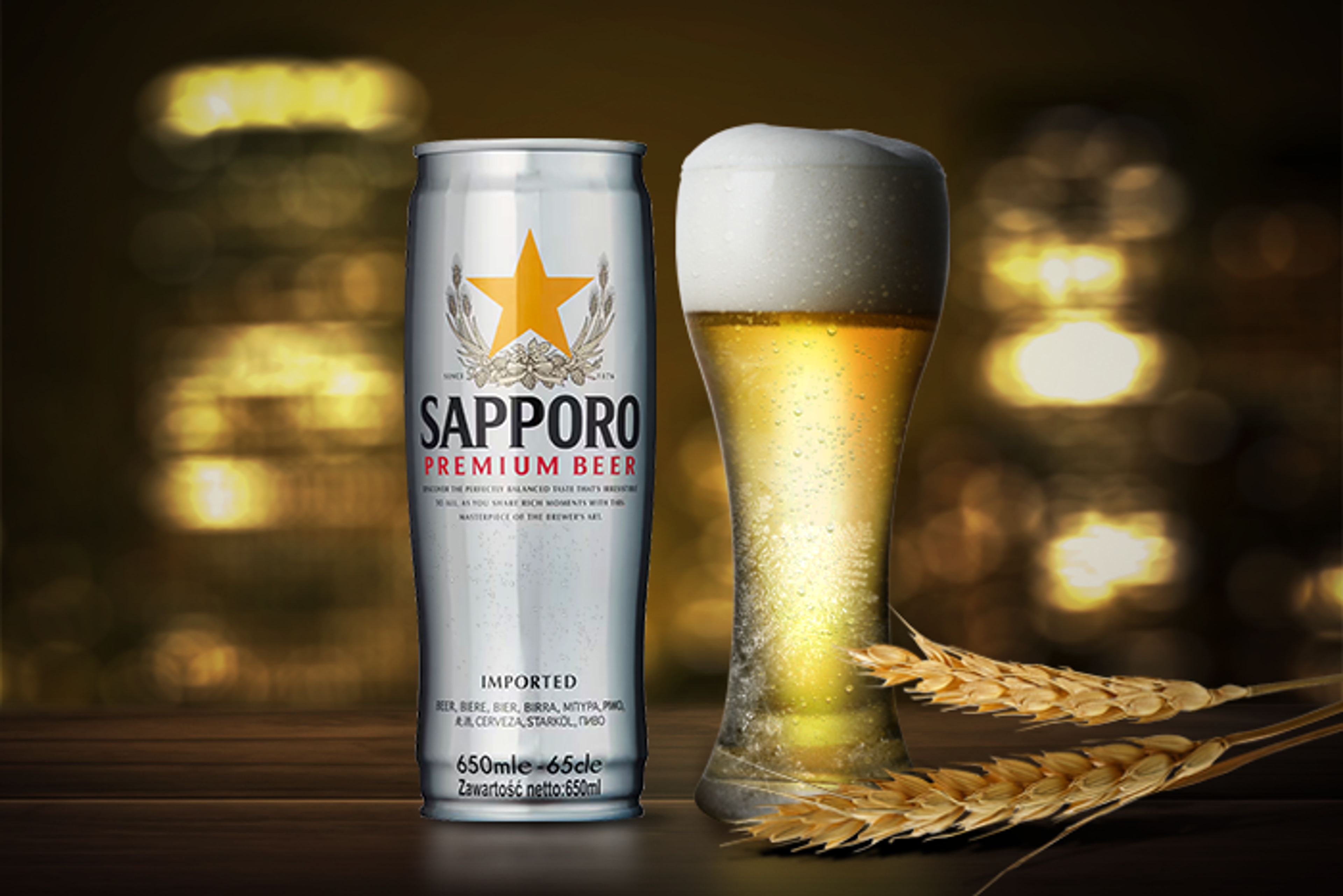 SAPPORO PREMIUM BEER 650g mit charakteristischem Etikett und Logo