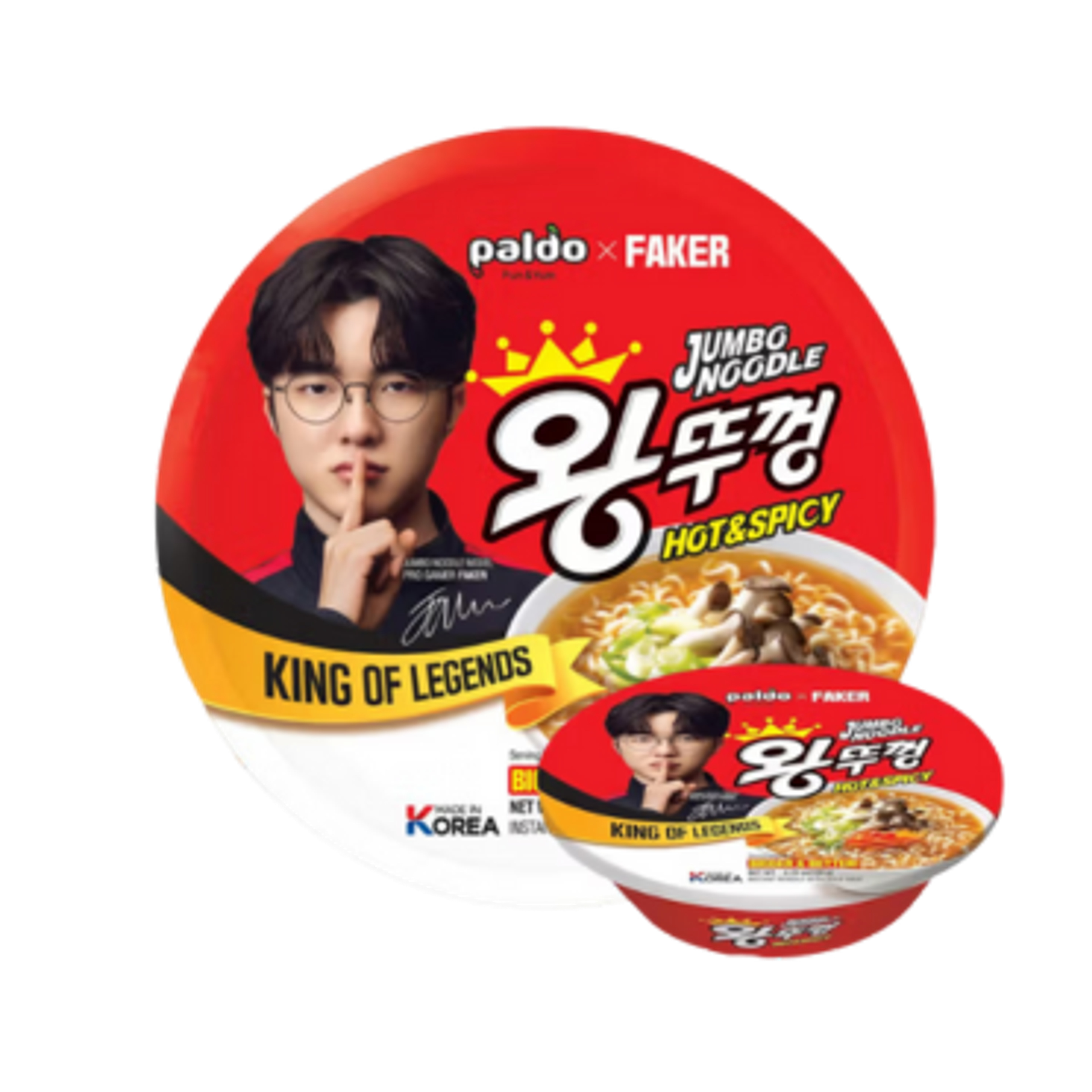 PALDO x FAKER Hot & Spicy Jumbo Noodle 110g – Große Portion koreanischer Instantnudeln mit feuriger Brühe