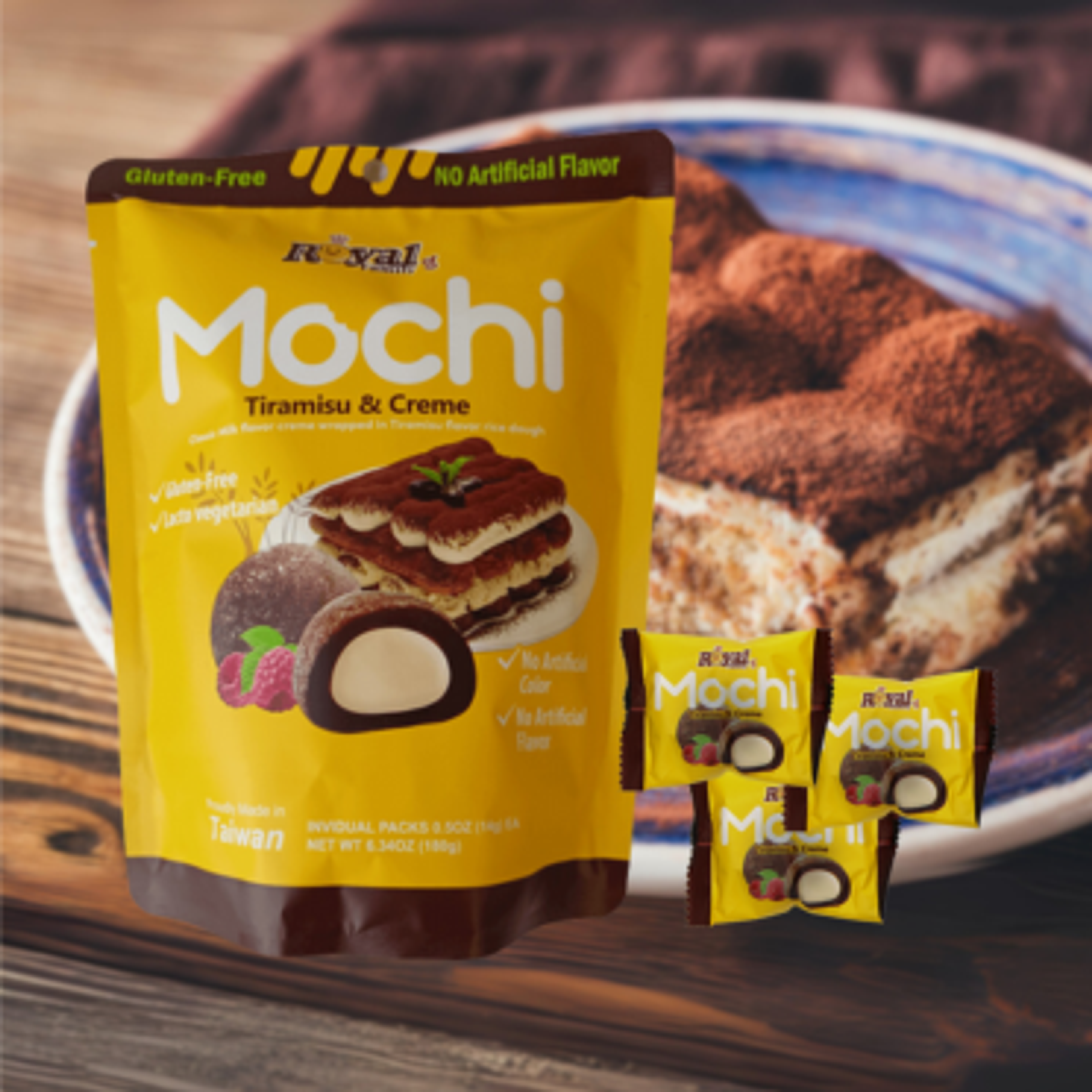 Royal Family Mochi Tiramisu & Creme - Delicate Mochi with No Artificial Additives, 180g