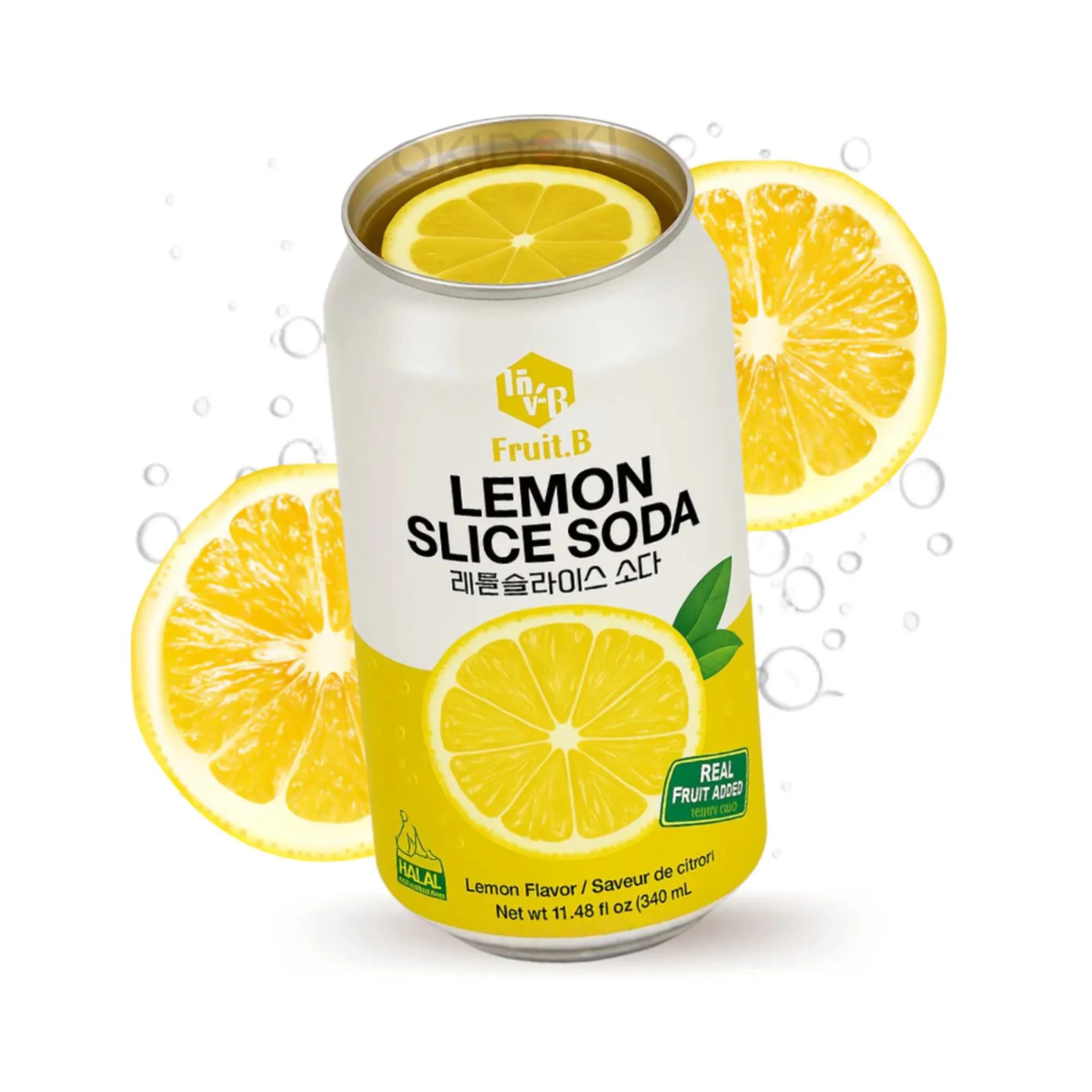 FRUIT.B Lemon Slice Soda 340ml | Sugar-Free Lemon Soda with Real Lemon Slice