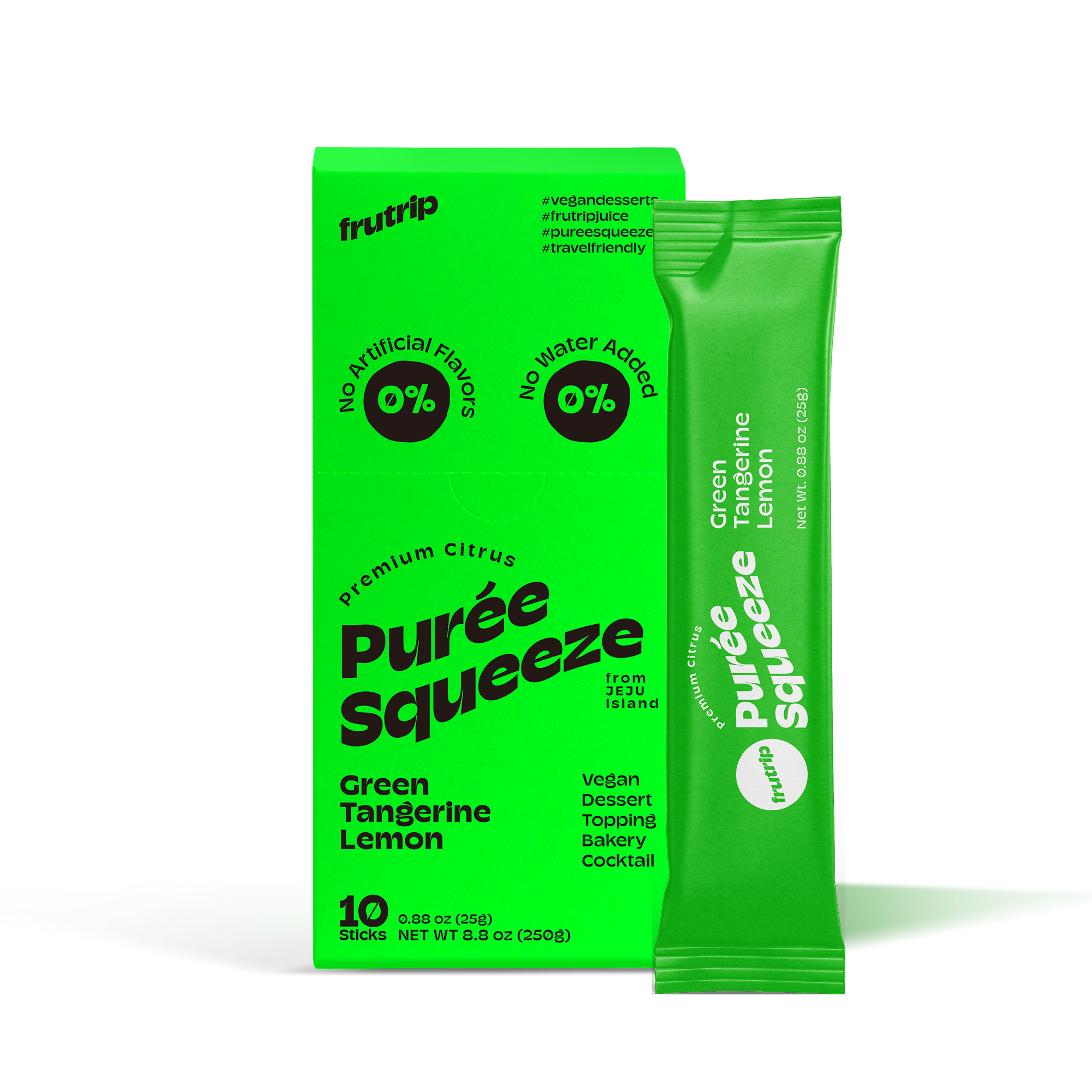 Verpackung von Frutrip Puree Squeeze Green Tangerine & Lemon 250g.