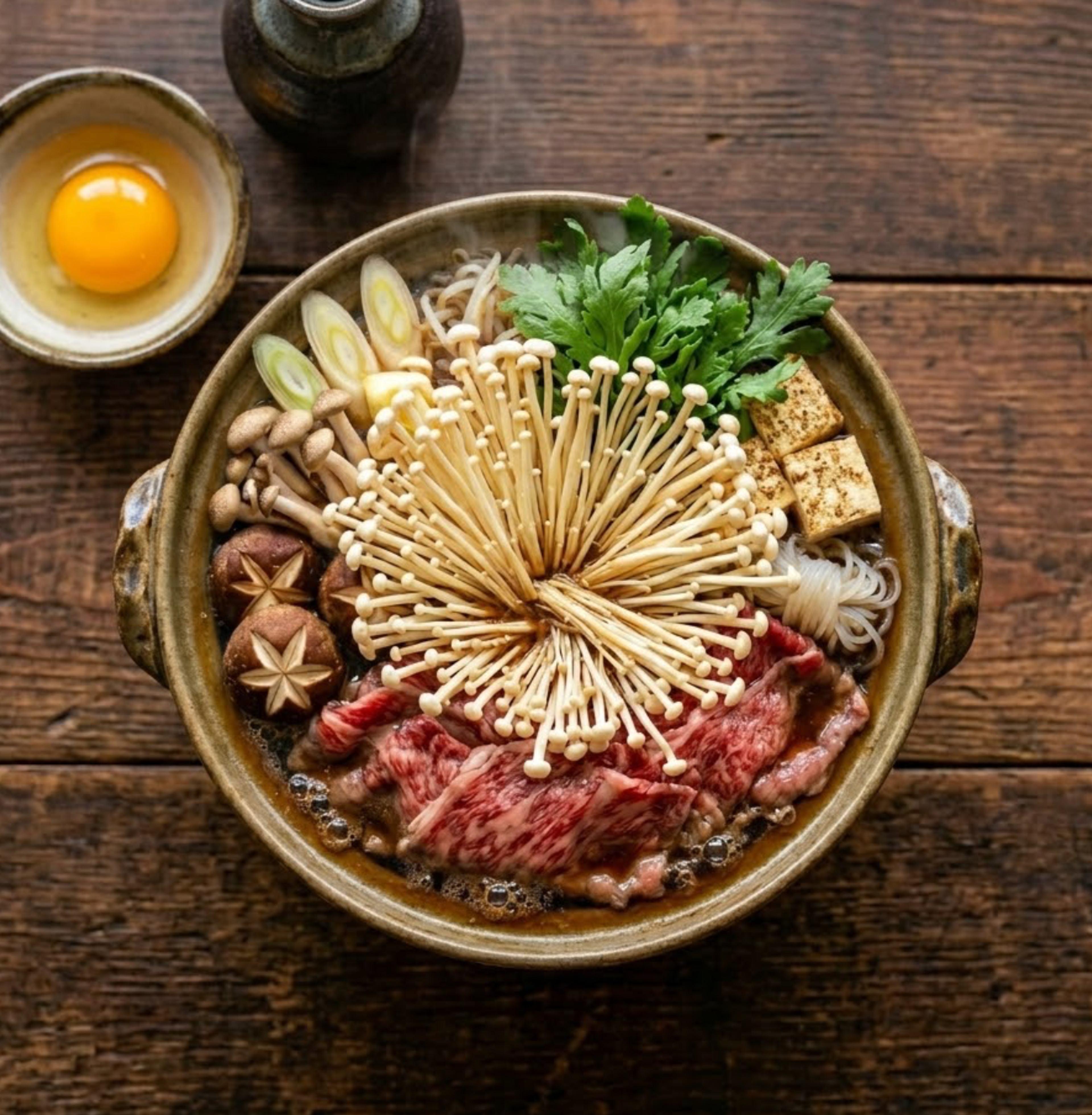 Das goldene Bouquet: Japanisches Sukiyaki mit Enoki-Power